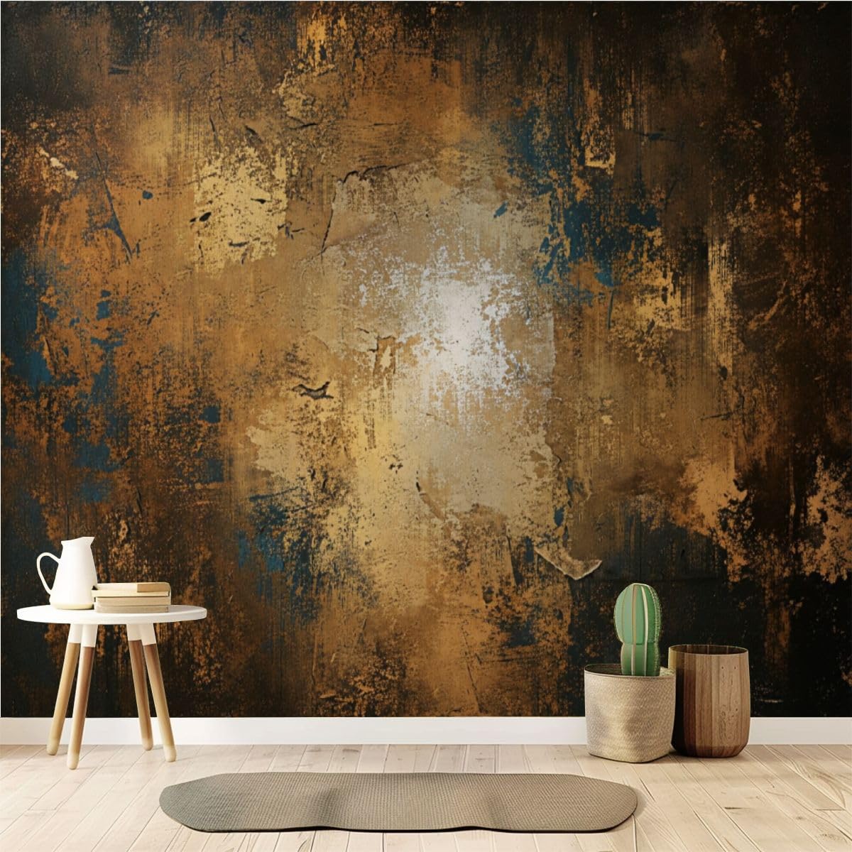 Peel and Stick Wallpaper 100'' x 144'' Self-Adhesive Wall Mural Distressed Wooden Planks Teal Brown White Colors Large Wall Sticker, Removable Decor for Bedroom Living Room, Office