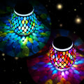 2 Pack Mosaic Blue & Red Solar Lanterns, Outdoor Glass Hanging Lights, Waterproof, Solar Table Lamps, Christmas Gifts for Women Mom Grandma, Night Lights, Decoration for Garden, Patio, Outdoor Decor