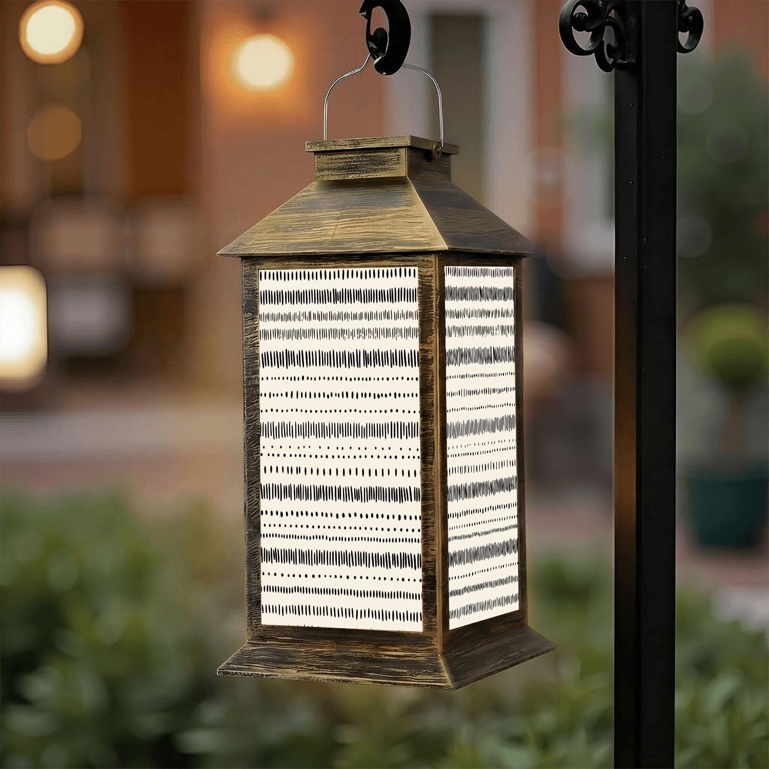 Solar Lantern Outdoor Waterproof Polka Dot Ikat Geometric Folklore Ornament Vintage Retro Style Garden Decor LED Hanging Solar Lights Tabletop Lamp Gifts for Women Mom Outside Yard Patio Porch
