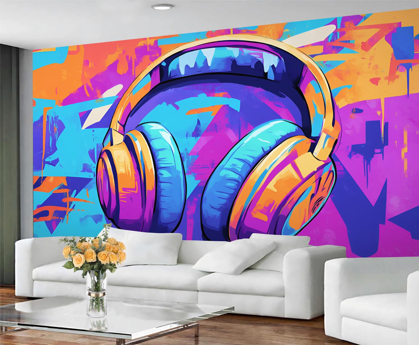 Colorful Distressed 3D Wood Grain Striped Wall Mural for Living Room & Bedroom, 197" x 118.2", Non-Adhesive
