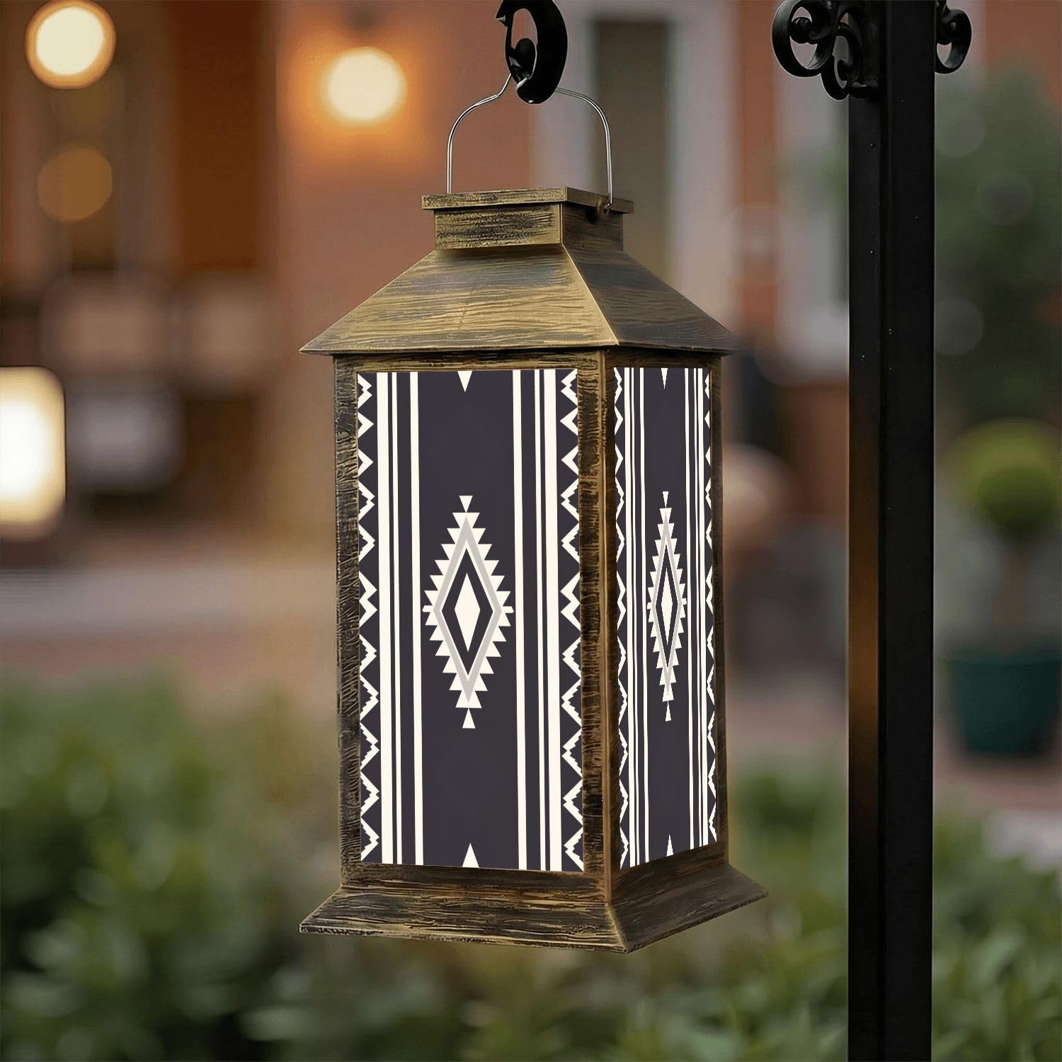 Solar Lantern Outdoor Waterproof Polka Dot Ikat Geometric Folklore Ornament Vintage Retro Style Garden Decor LED Hanging Solar Lights Tabletop Lamp Gifts for Women Mom Outside Yard Patio Porch