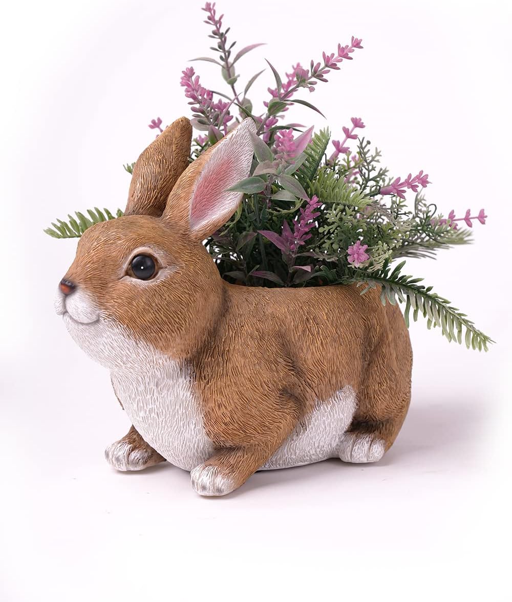 HAUCOZE Rabbit Statue Planter Succulent Pot Modern Animal Sculpture Home Decor Gift for Bookshelf Garden 8.7 Inch