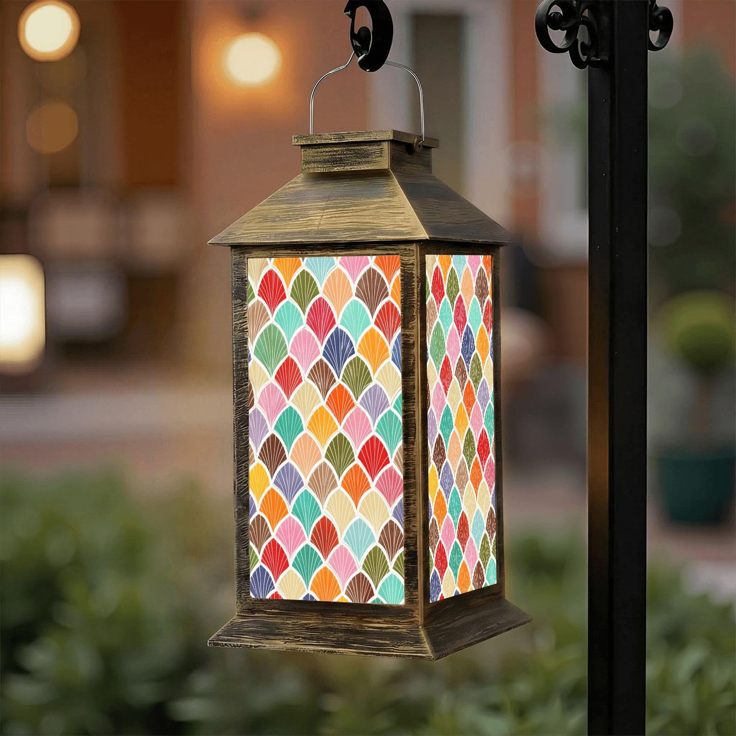 Solar Lantern Outdoor Waterproof Polka Dot Ikat Geometric Folklore Ornament Vintage Retro Style Garden Decor LED Hanging Solar Lights Tabletop Lamp Gifts for Women Mom Outside Yard Patio Porch