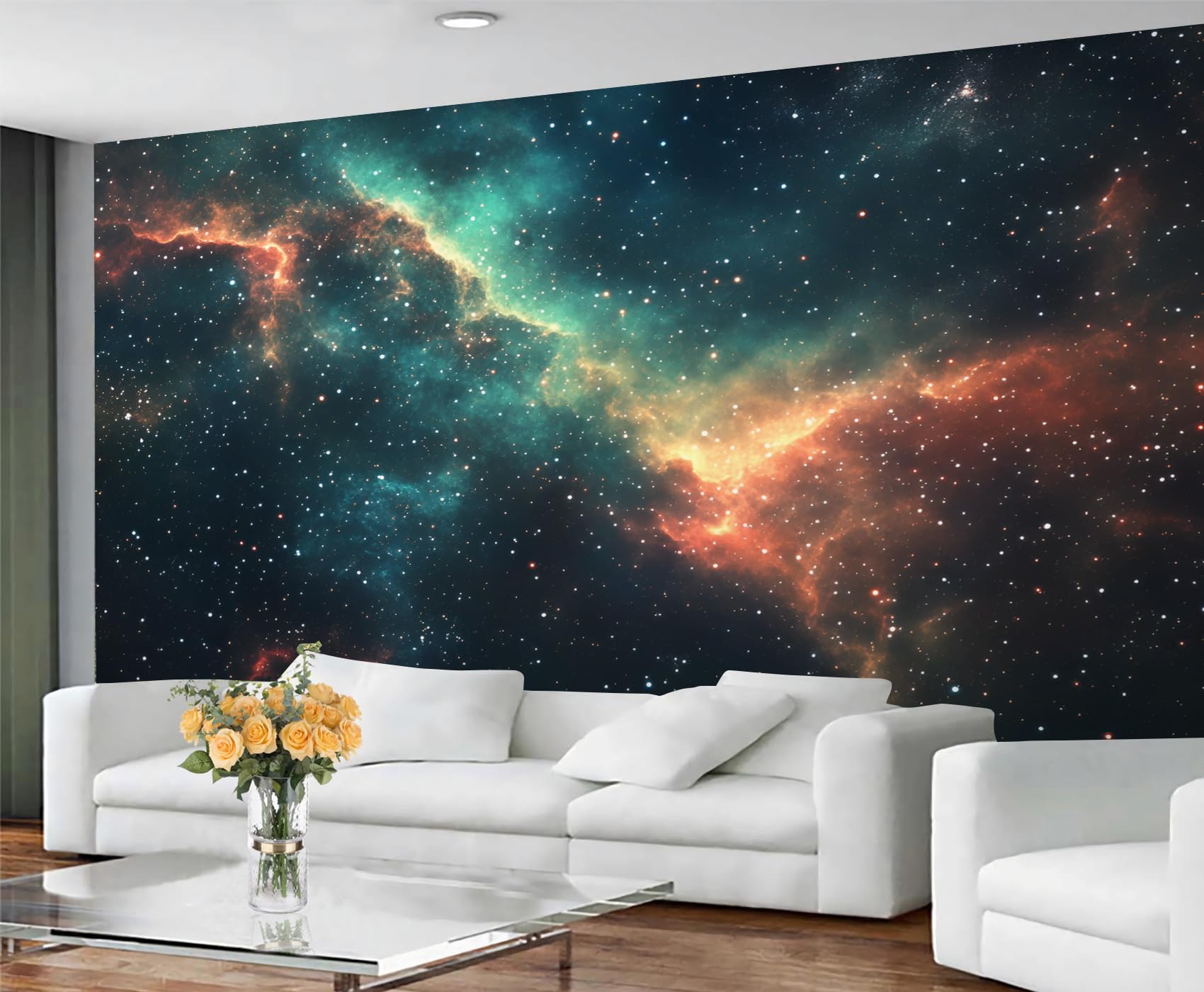 Colorful Distressed 3D Wood Grain Striped Wall Mural for Living Room & Bedroom, 197" x 118.2", Non-Adhesive