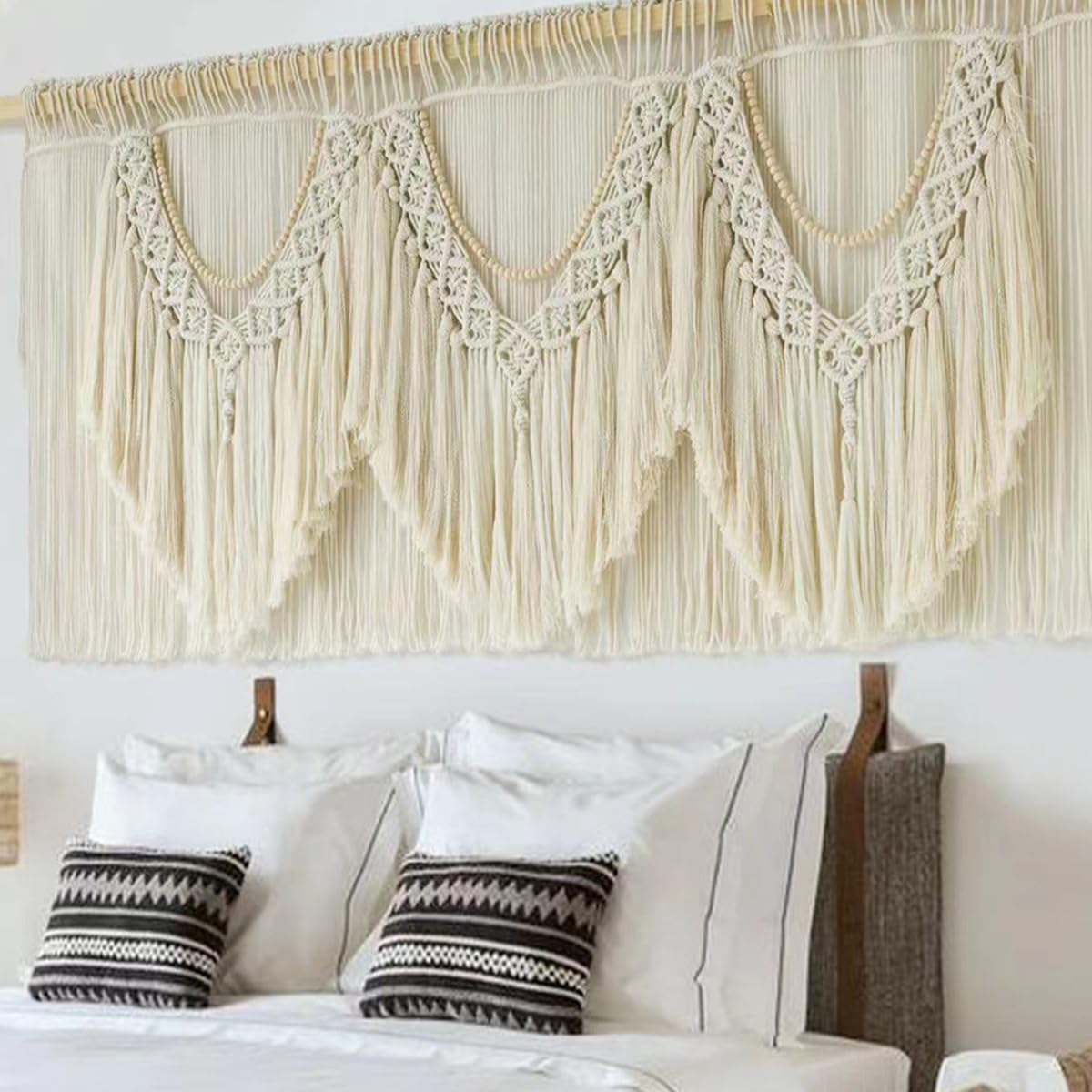 IOWER Macrame Wall Hanging Large Boho Wall Decor Craftsmanship Handmade Woven Cord Wall Art for Living Room Bedroom Apartment Wedding or Party Backdrop 47" W x 39" L