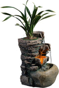 Haobos Indoor Fountain 4-Bowl Rockery Soothing Sound Tabletop Fountains Home/Office Decor with a Small Plastic Pot to Grow The Plant by Yourself(Automatic Watering)