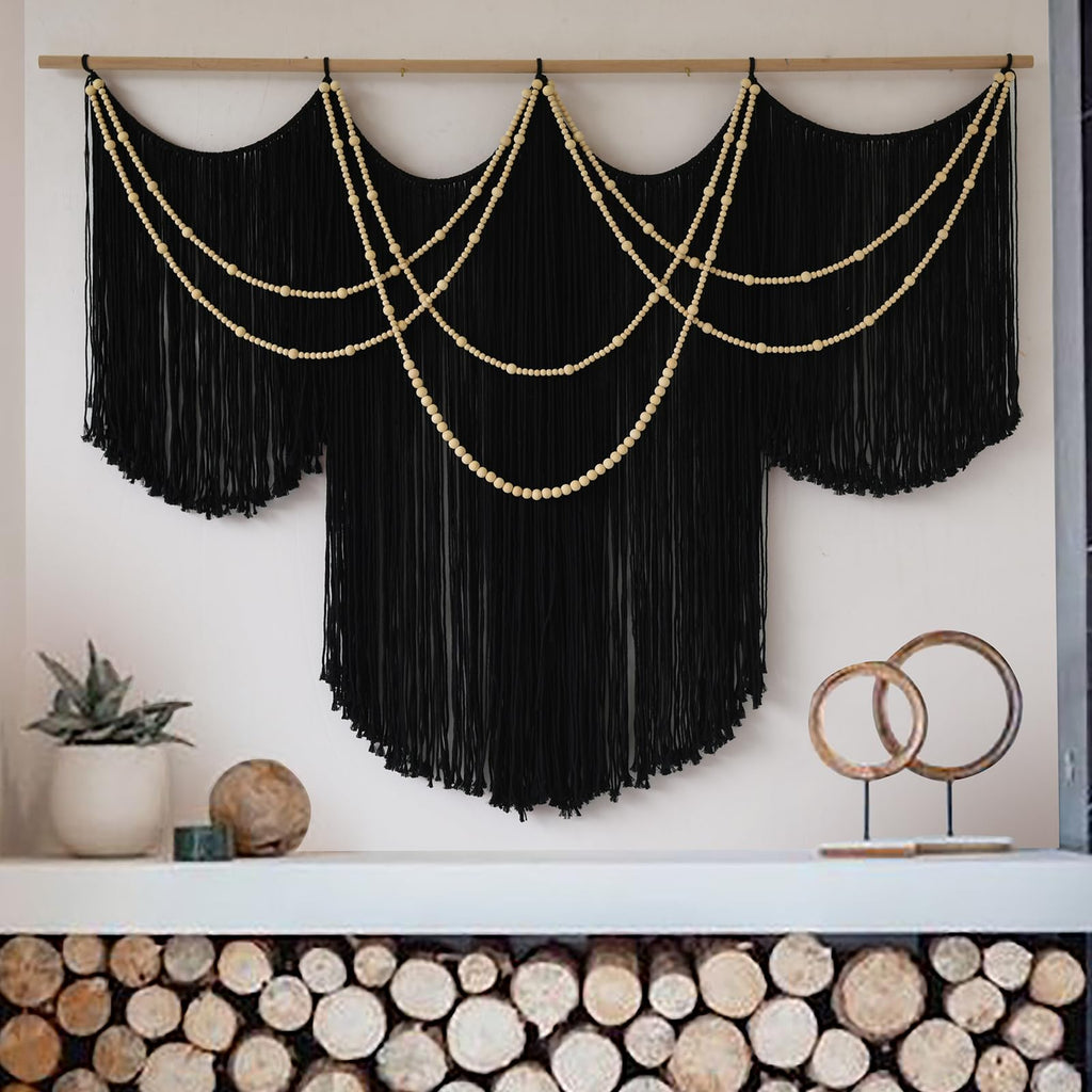 Macrame Wall Hanging Boho Chic Wall Art Macrame Wall Decor Fiber Yarn Tapestry Dip-Dye Living Room Home Bedroom Wall Decor 57" Wx 35" L