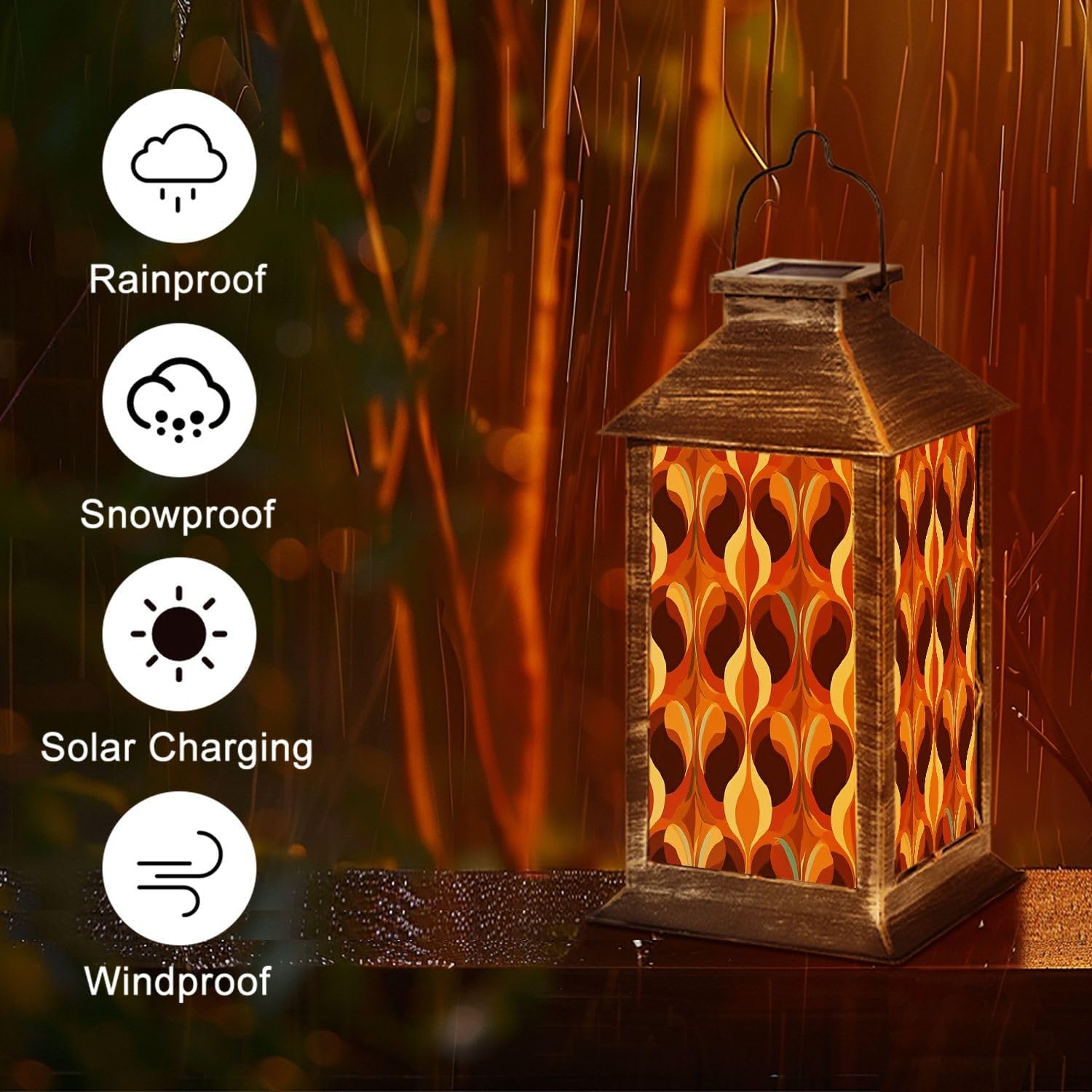 Solar Lantern 70s Retro Seamless Material Outdoor Garden Hanging Lantern Waterproof Solar Powered Lighting Outside Table Lamp for Deck Yard Camping Patio Decor