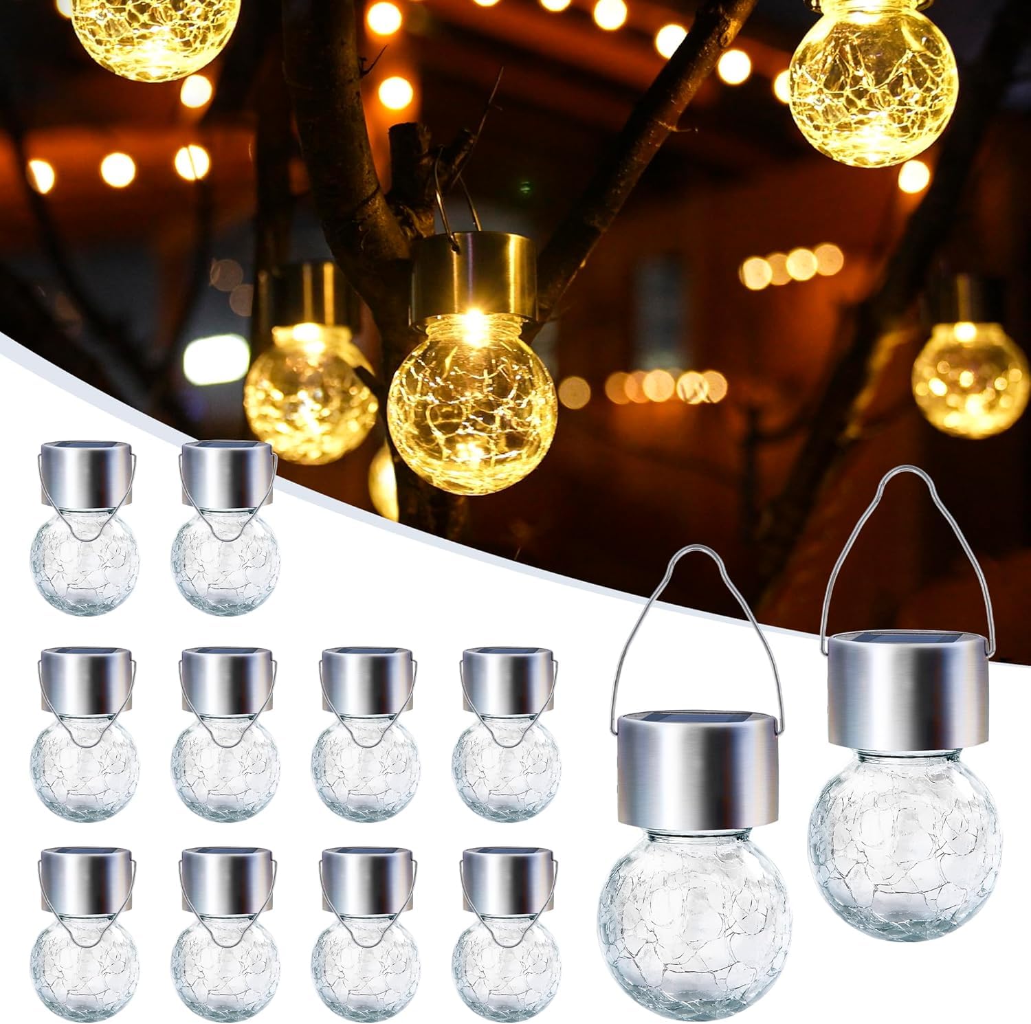 GIGALUMI Solar Lights Outdoor Waterproof, 16 Pack Solar Hanging Lights Garden Decor, Gifts for Women, Solar Outdoor Lantern Waterproof Cracked Glass for Yard, Fence, Tree(Color Changing)
