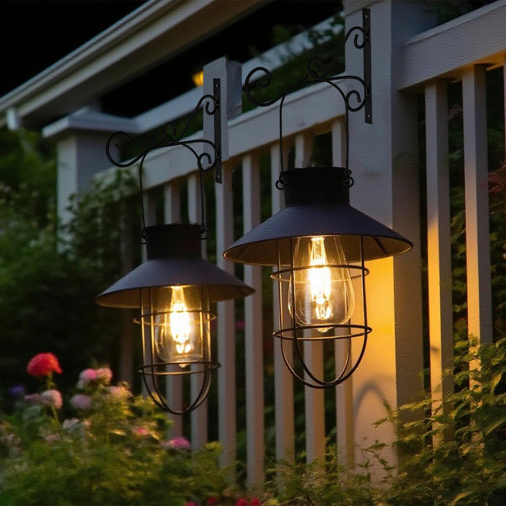 2-Pack Red Waterproof Metal Solar Hanging Lanterns with Hooks, Warm White LED for Yard Garden Patio Outdoor Decor