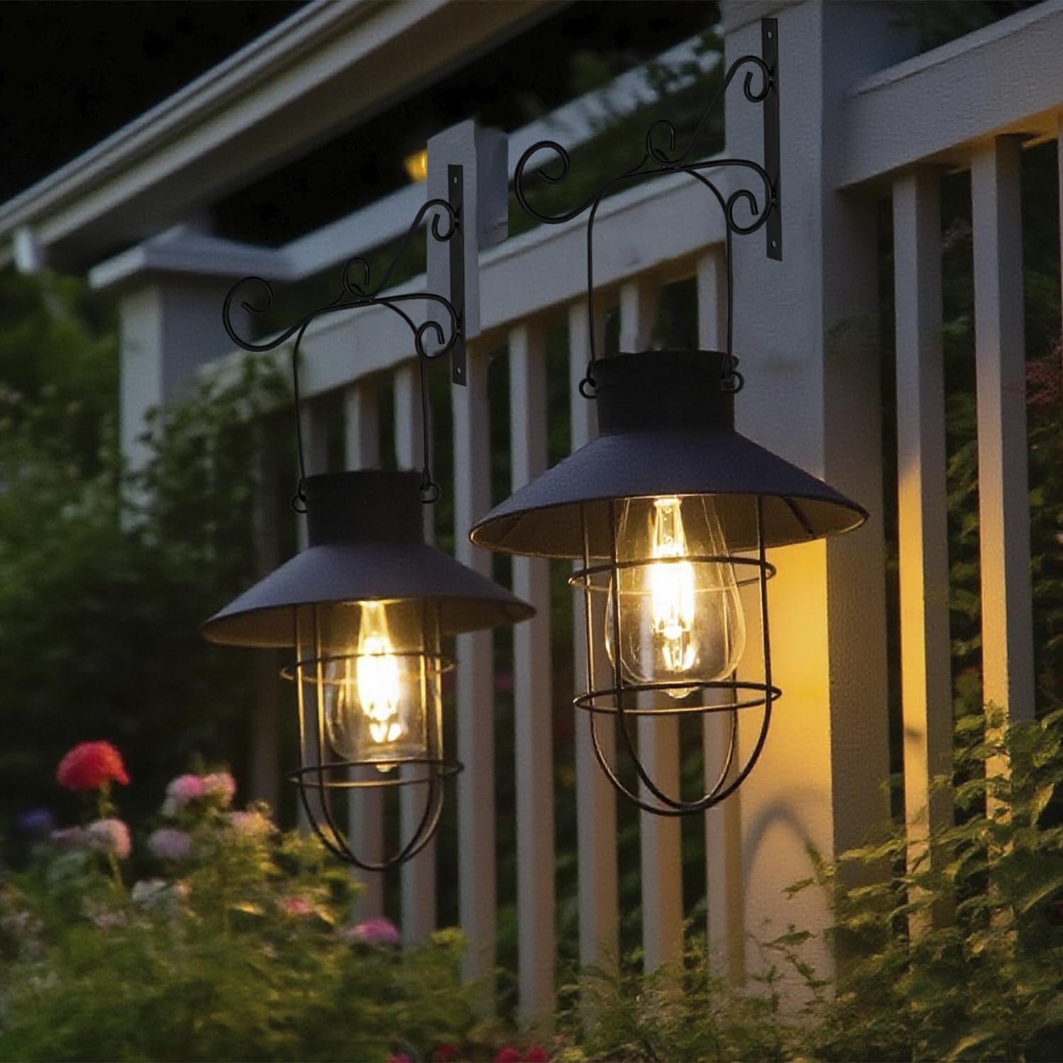 2-Pack Red Waterproof Metal Solar Hanging Lanterns with Hooks, Warm White LED for Yard Garden Patio Outdoor Decor