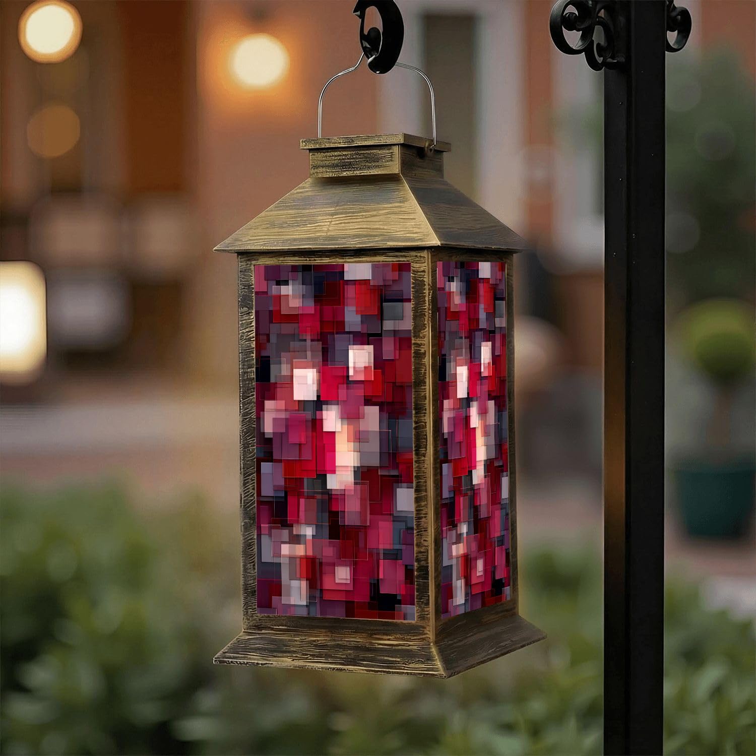 Solar Lantern Outdoor Waterproof Mexican Talavera Ceramic Tile Seamless Ethnic Folk Ornament Italian Garden Decor LED Hanging Solar Lights Tabletop Lamp Gifts for Women Mom Outside Yard Patio Porch