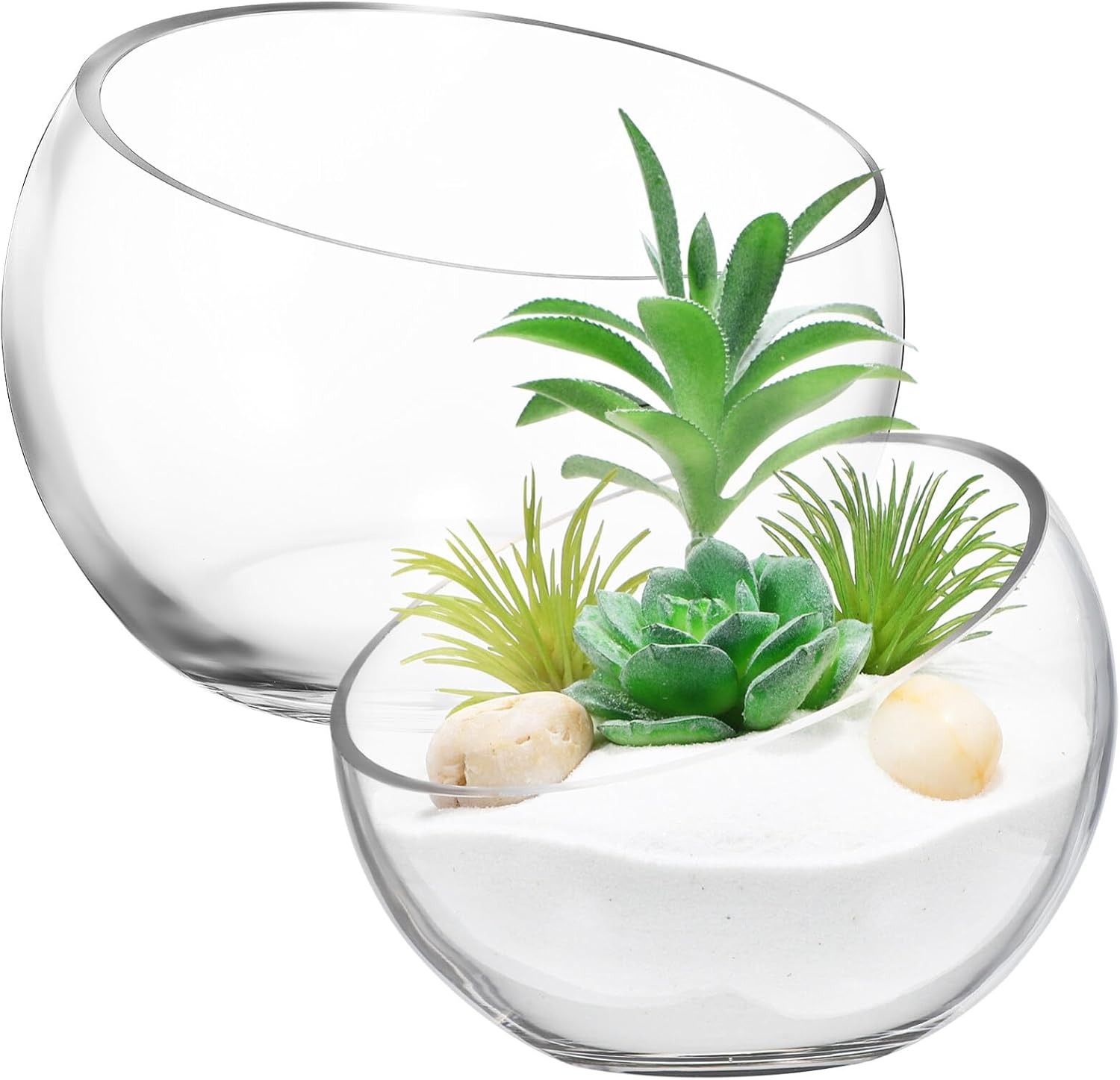 GANAZONO Succulent Planter Pot Set of 2 Half-Round Glass Hydroponic Flower Bowls for Indoor Plants and Home Decoration 5.90X4.33X2.36 Inches