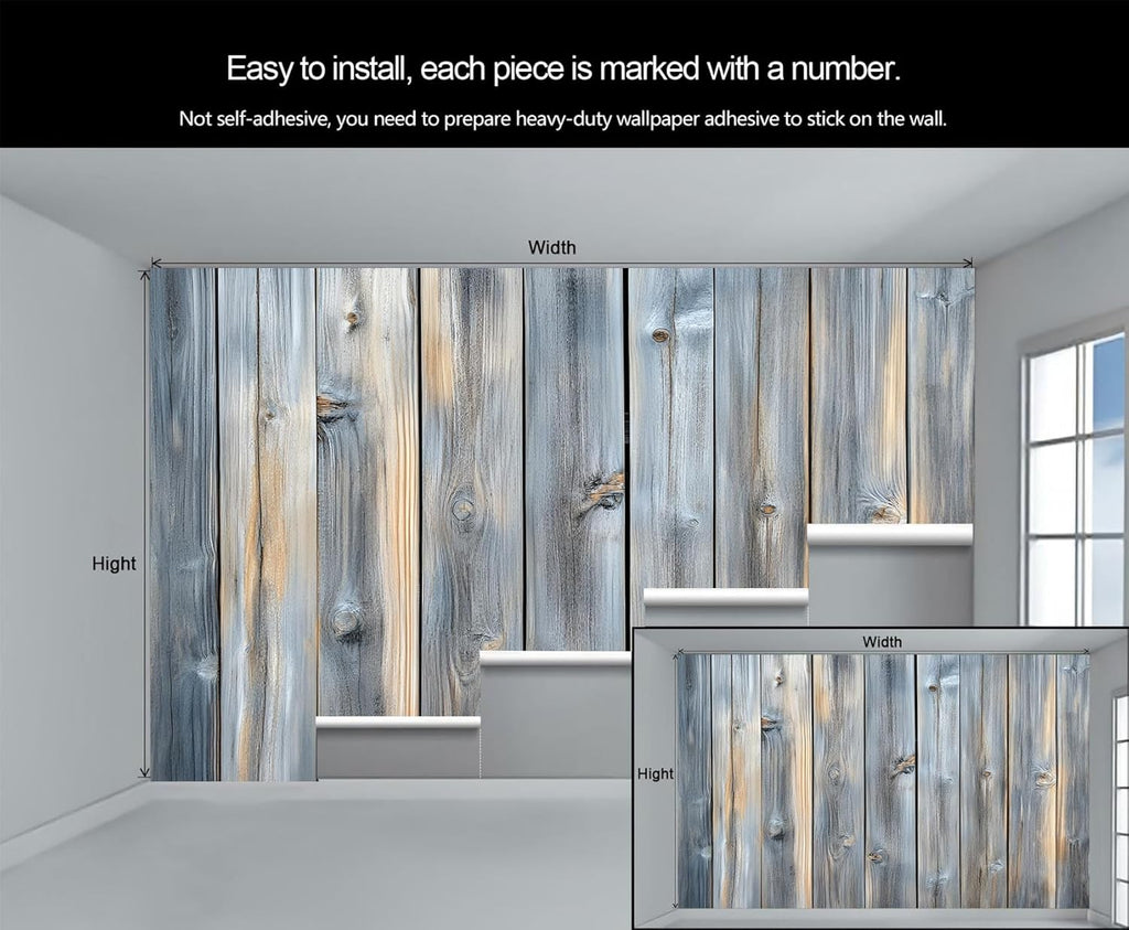 Rustic Wooden Planks Mural Wallpaper - 110" x 79" Mural, Wood Grain Wall Murals for Living Room Bedroom, Vintage Distressed Poster, Wooden Planks Wallpaper (Not Peel and Stick)