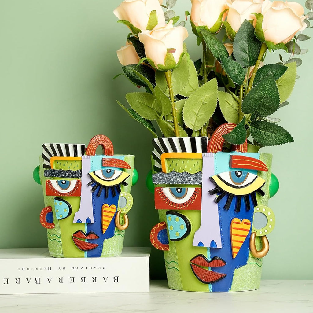Mint Green Abstract Face Planter Pot/Picasso Flower Pot, Unique Head Planters for Indoor Plants, Abstract Face Decor, Picasso Pots for Home Decor (Large)