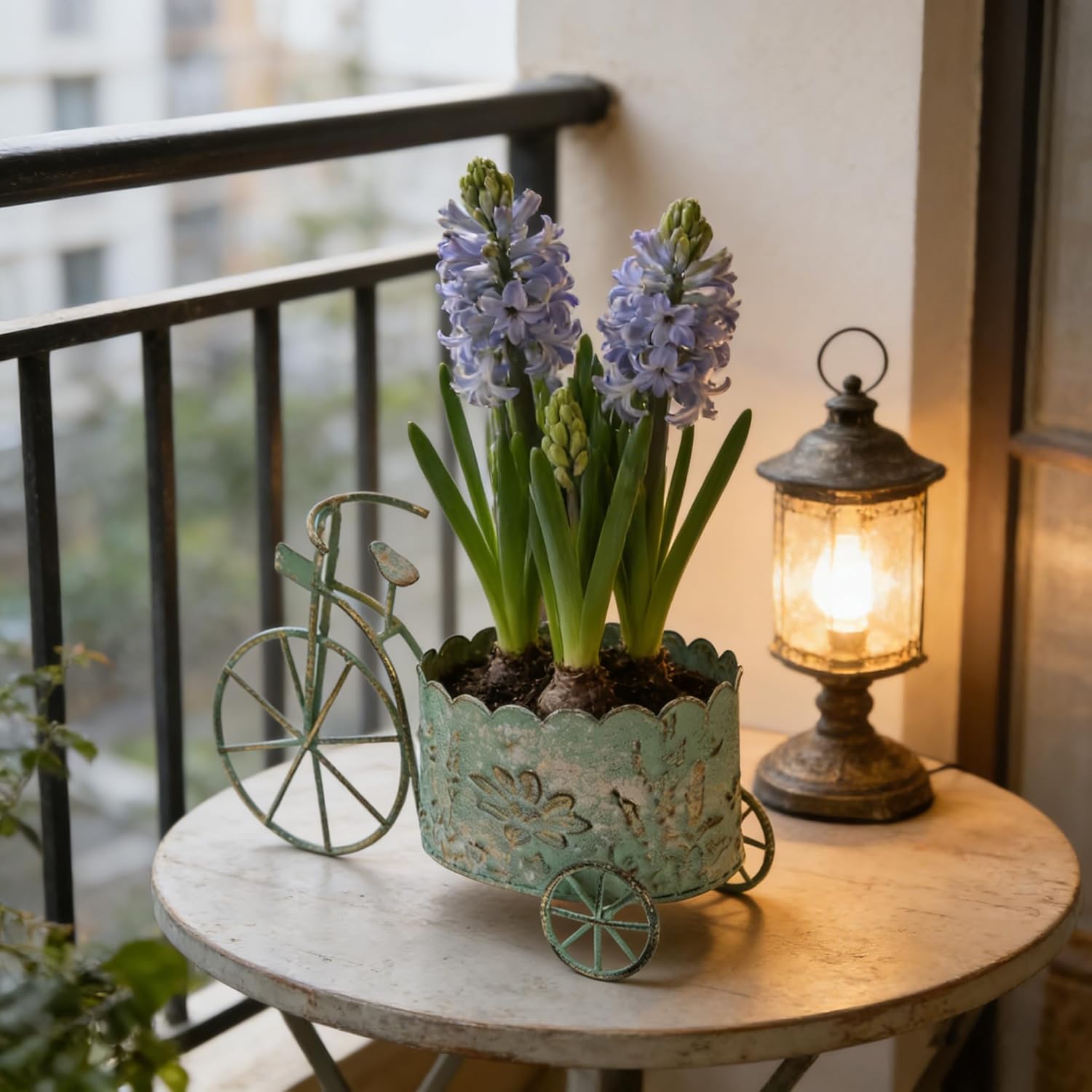 Vintage Green Metal Bicycle Planter Rustic Distressed Iron Flower Pot Plant Stand for Succulent Cactus Bonsai Herbs Flower Pot Indoor & Outdoor Garden Home Desktop Decor Gifts