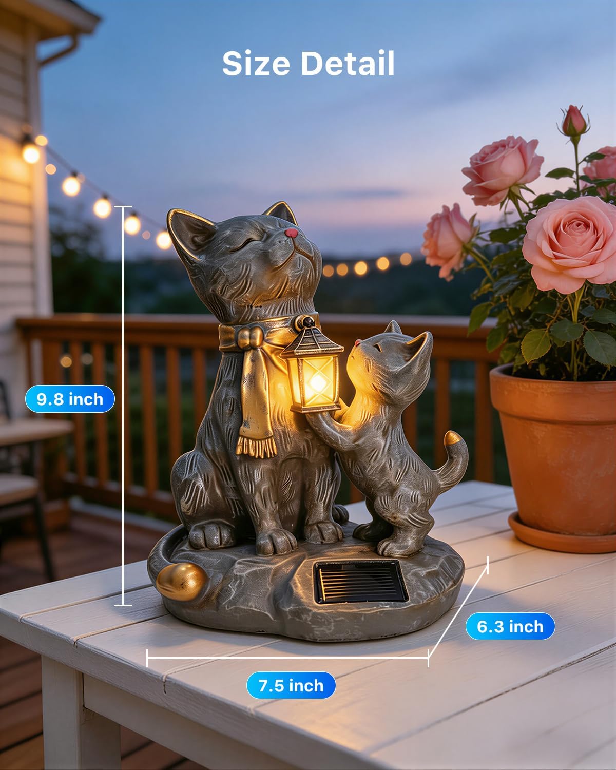 9.8" Solar Cat Resin Garden Statues Outdoor Lights with Lanterns Waterproof Animal Figurine Outside Decorations for Yard, Patio, Porch, Balcony Ornaments Unique Gardening Gifts for Mom, Grandma, Women