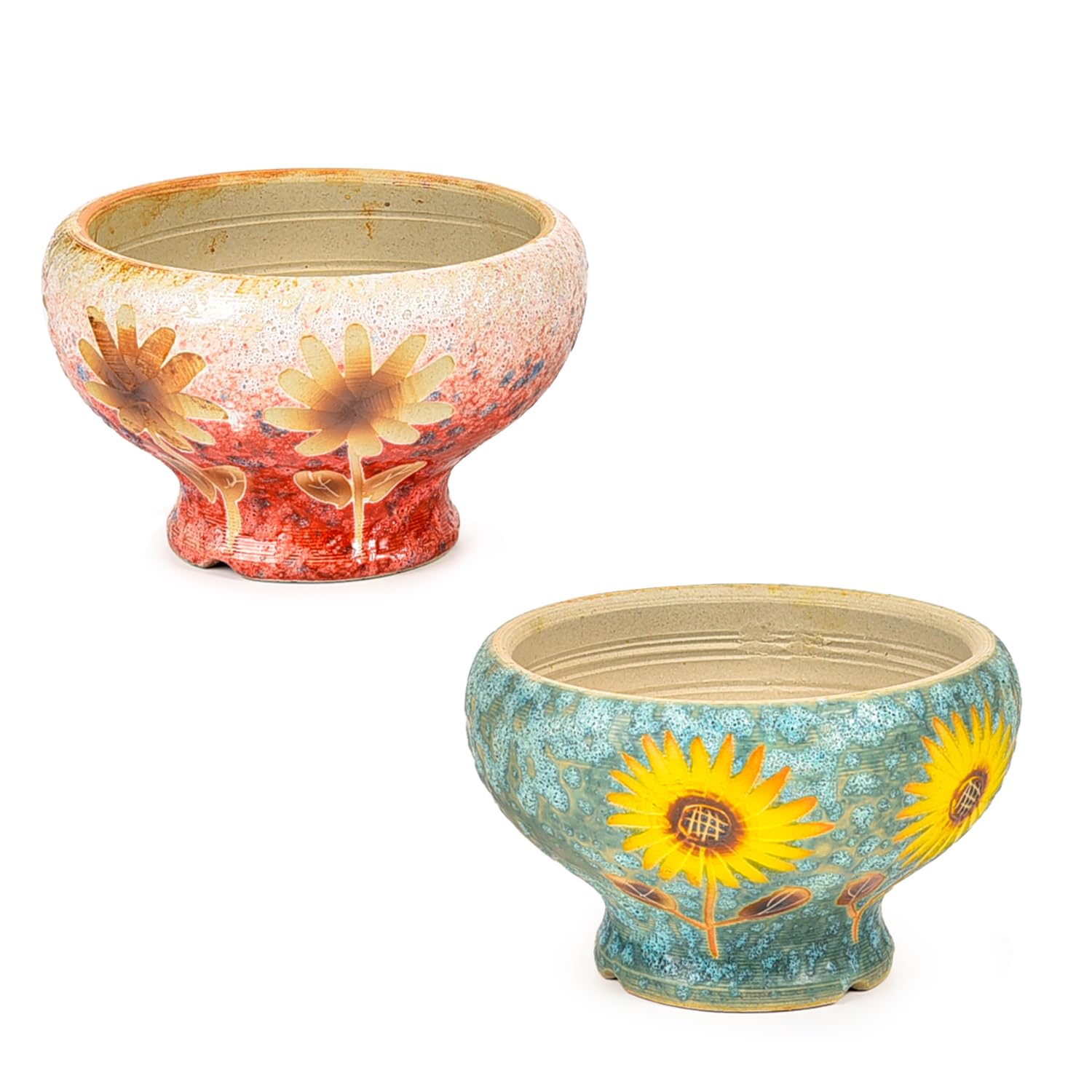 Sungmor Small Succulent Planters Set of 3, Beautiful Hand Crafted Ceramic Plant Pots Cute Cactus Pot, 4.9 Inch Flower Pots for Indoor Plants with Drainage, Desktop Windowsill Home Office Decor Pots