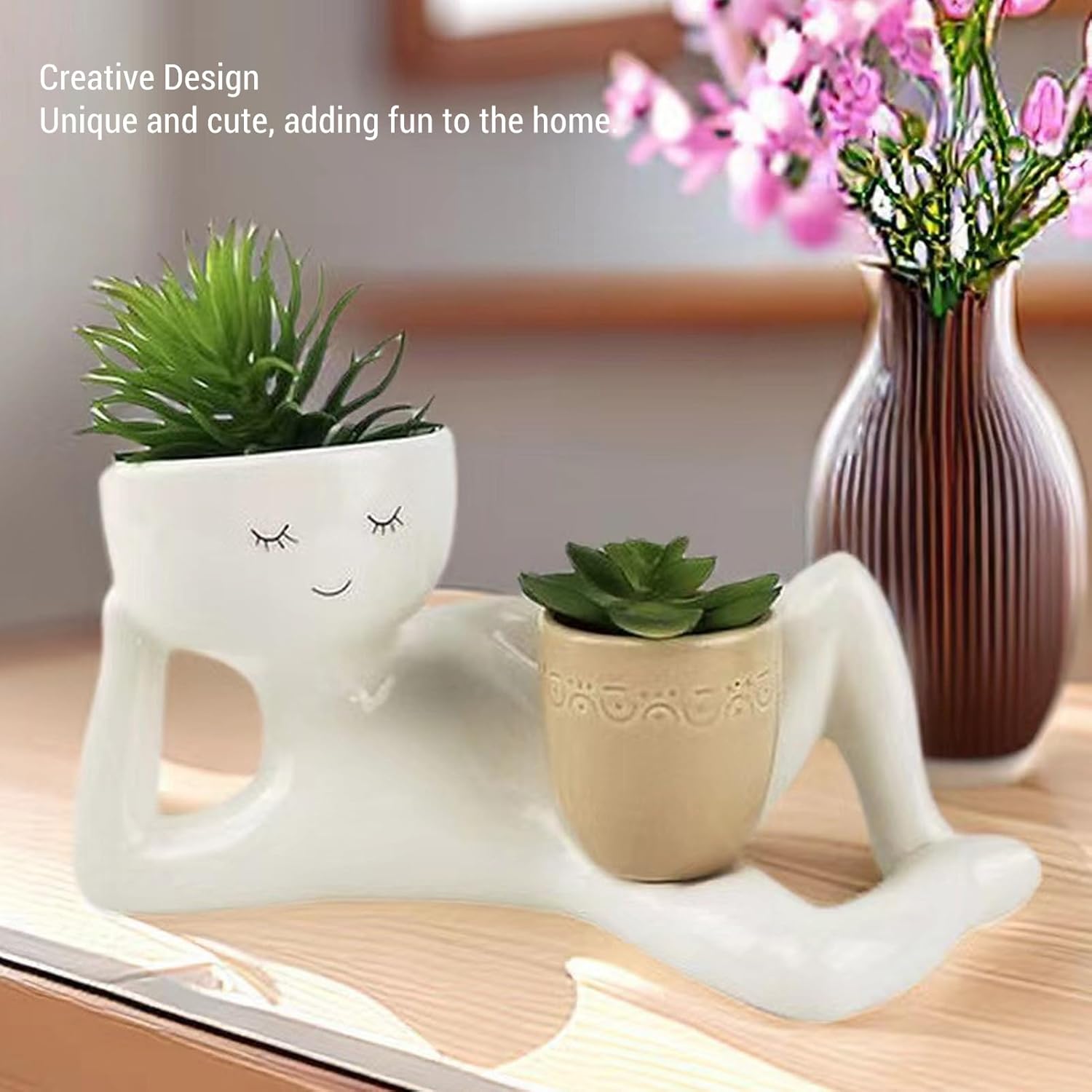 Lazy Planter, Breathable Synthetic Flower Pot for Desktop Decoration, Creative Design for Home Ornament