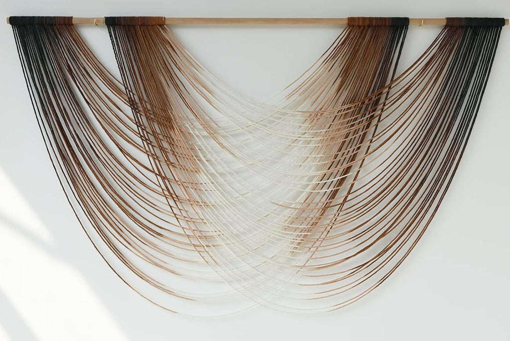 Flber Macrame Wall Hanging Dip Dye Brown Boho Wall Decor Yarn Tapestry Modern Living Room Bedroom Home Wall Decor 57" W x 35" L
