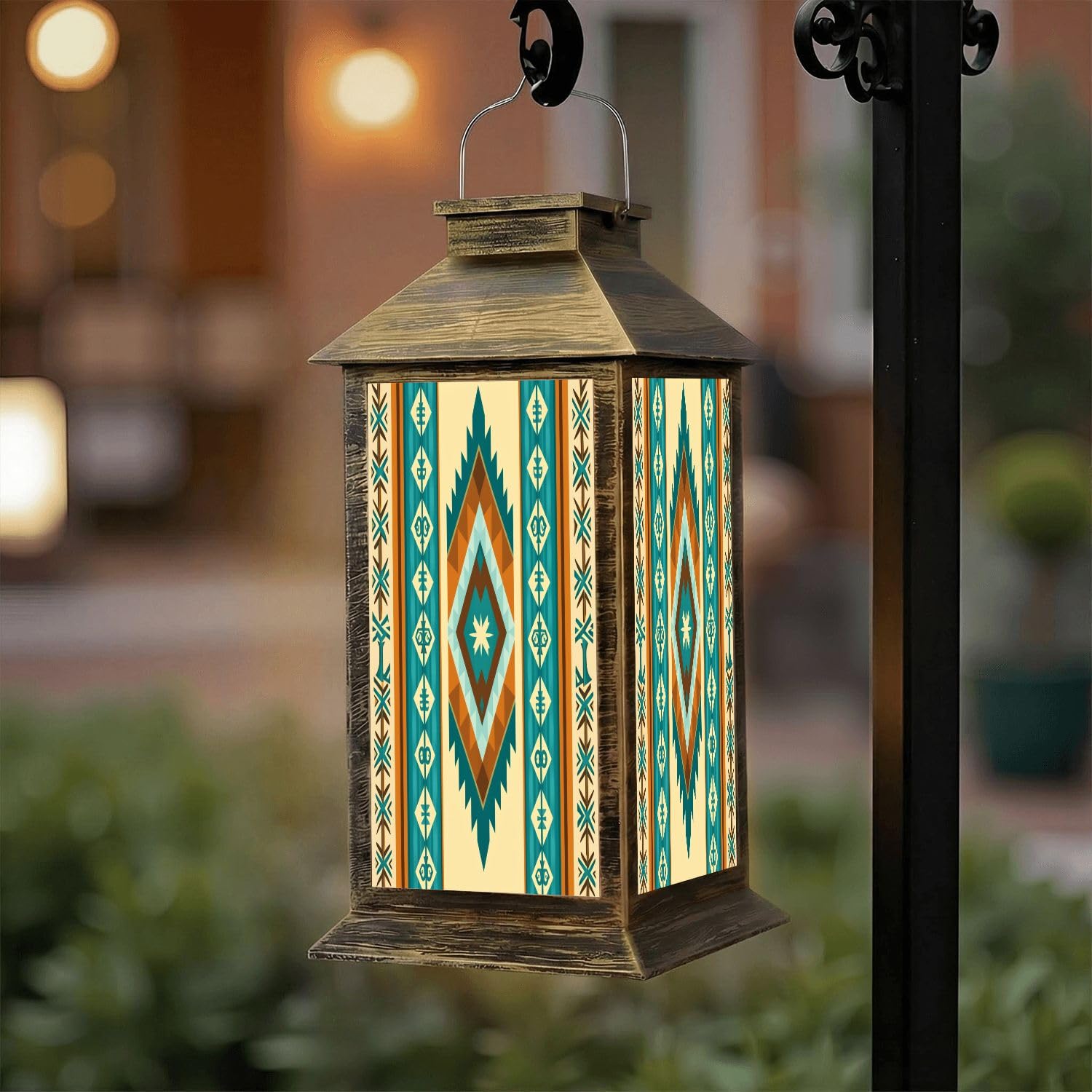 Solar Lantern Outdoor Waterproof Polka Dot Ikat Geometric Folklore Ornament Vintage Retro Style Garden Decor LED Hanging Solar Lights Tabletop Lamp Gifts for Women Mom Outside Yard Patio Porch