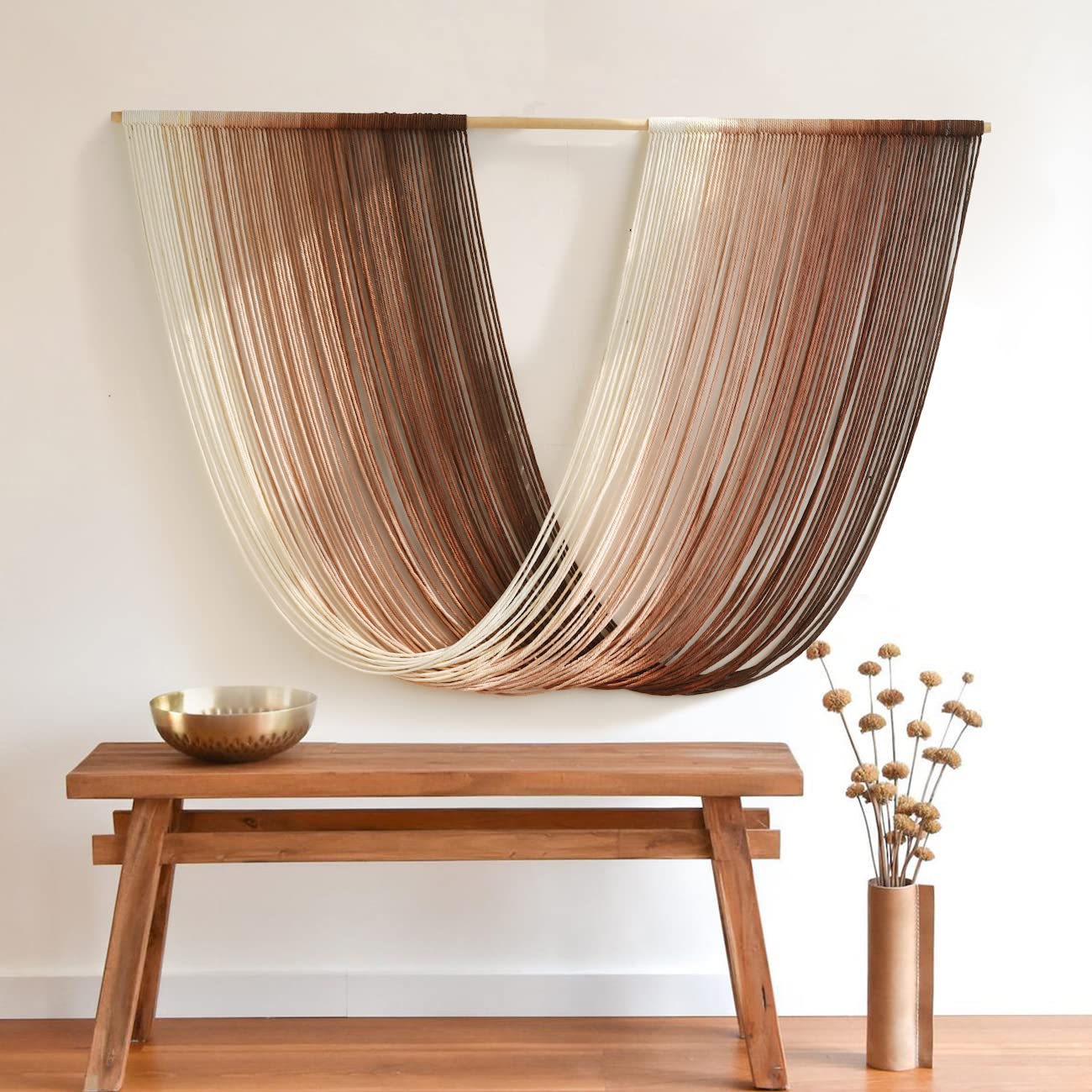 Flber Macrame Wall Hanging Dip Dye Brown Boho Wall Decor Yarn Tapestry Modern Living Room Bedroom Home Wall Decor 57" W x 35" L