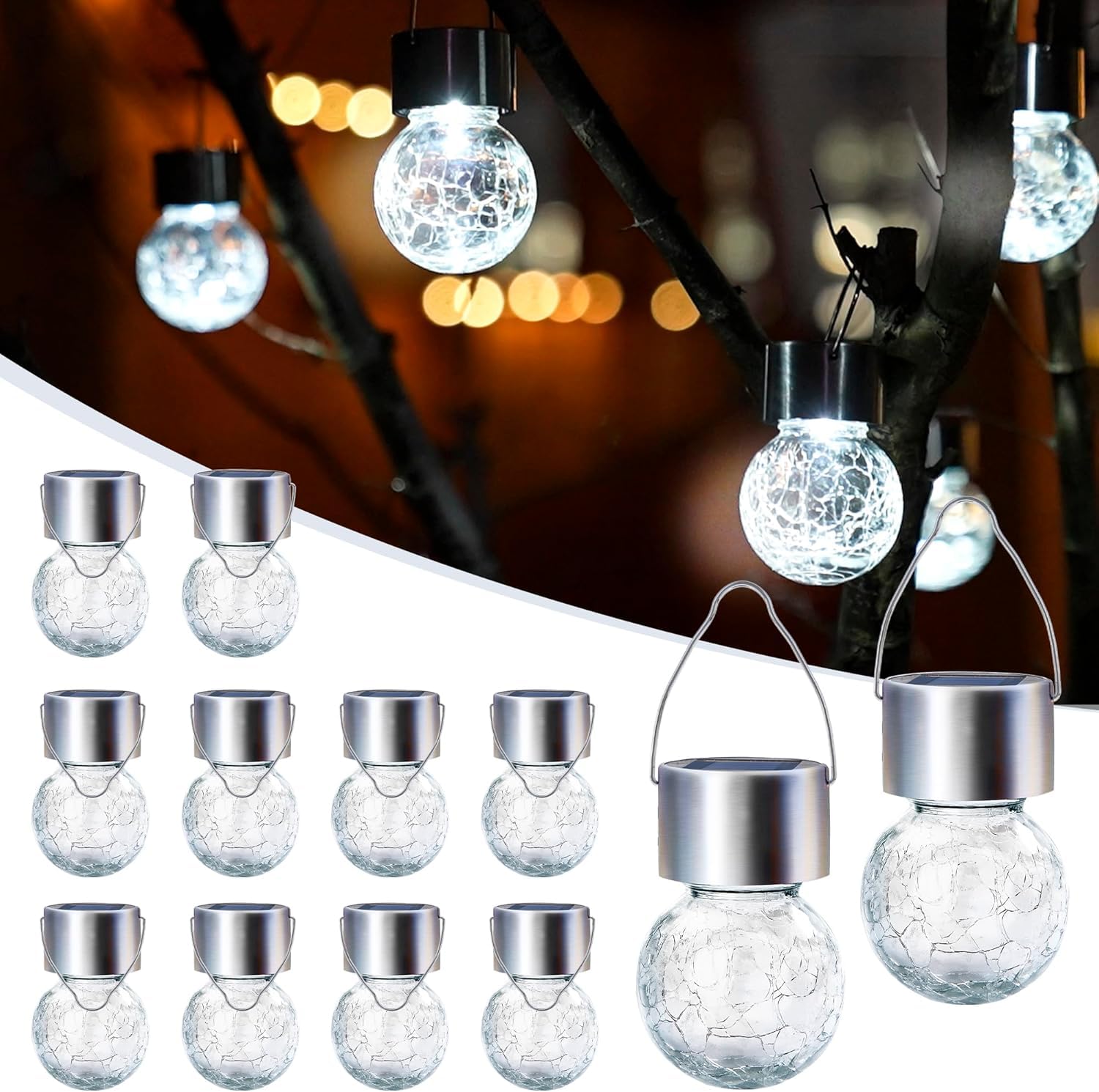 GIGALUMI Solar Lights Outdoor Waterproof, 16 Pack Solar Hanging Lights Garden Decor, Gifts for Women, Solar Outdoor Lantern Waterproof Cracked Glass for Yard, Fence, Tree(Color Changing)