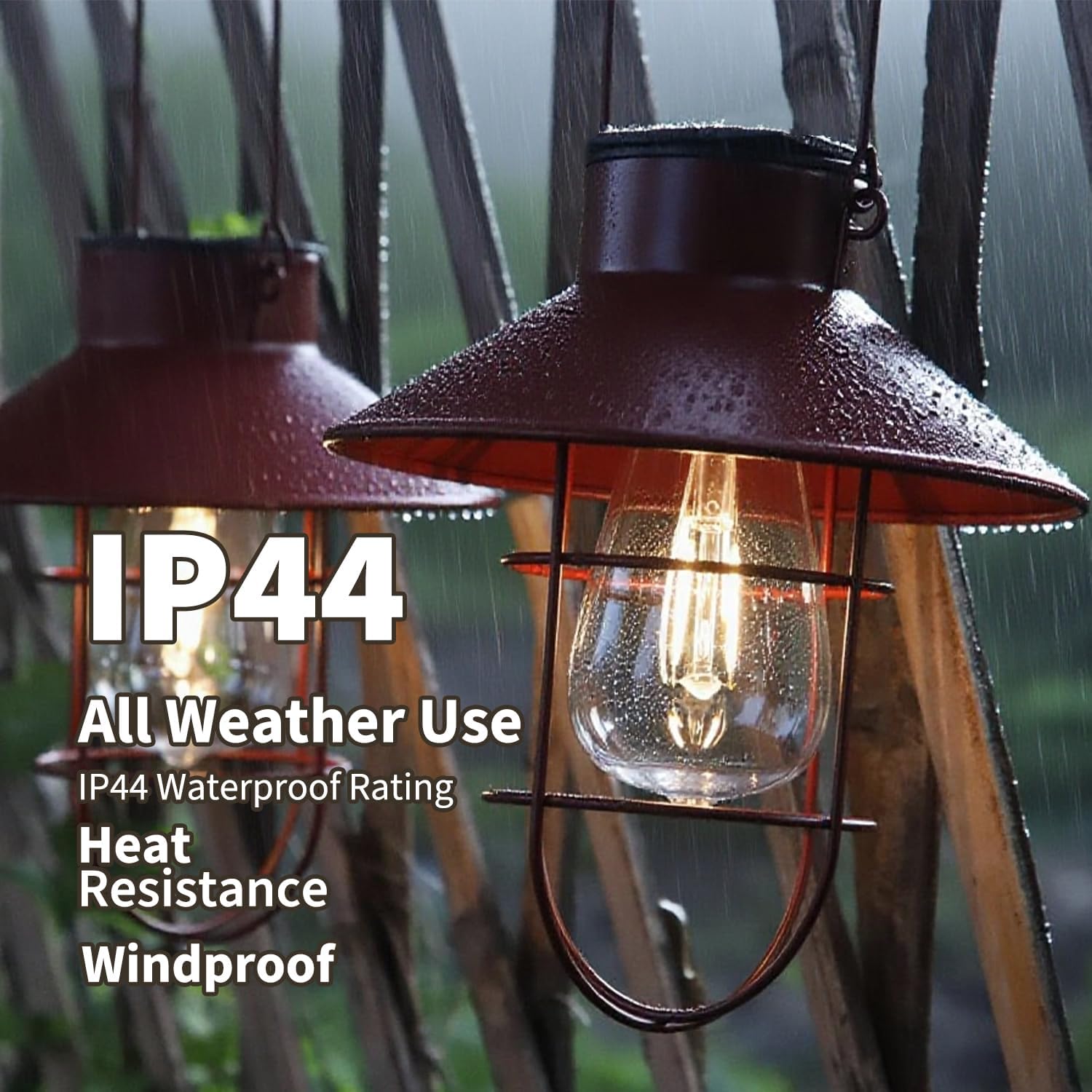 2-Pack Red Waterproof Metal Solar Hanging Lanterns with Hooks, Warm White LED for Yard Garden Patio Outdoor Decor