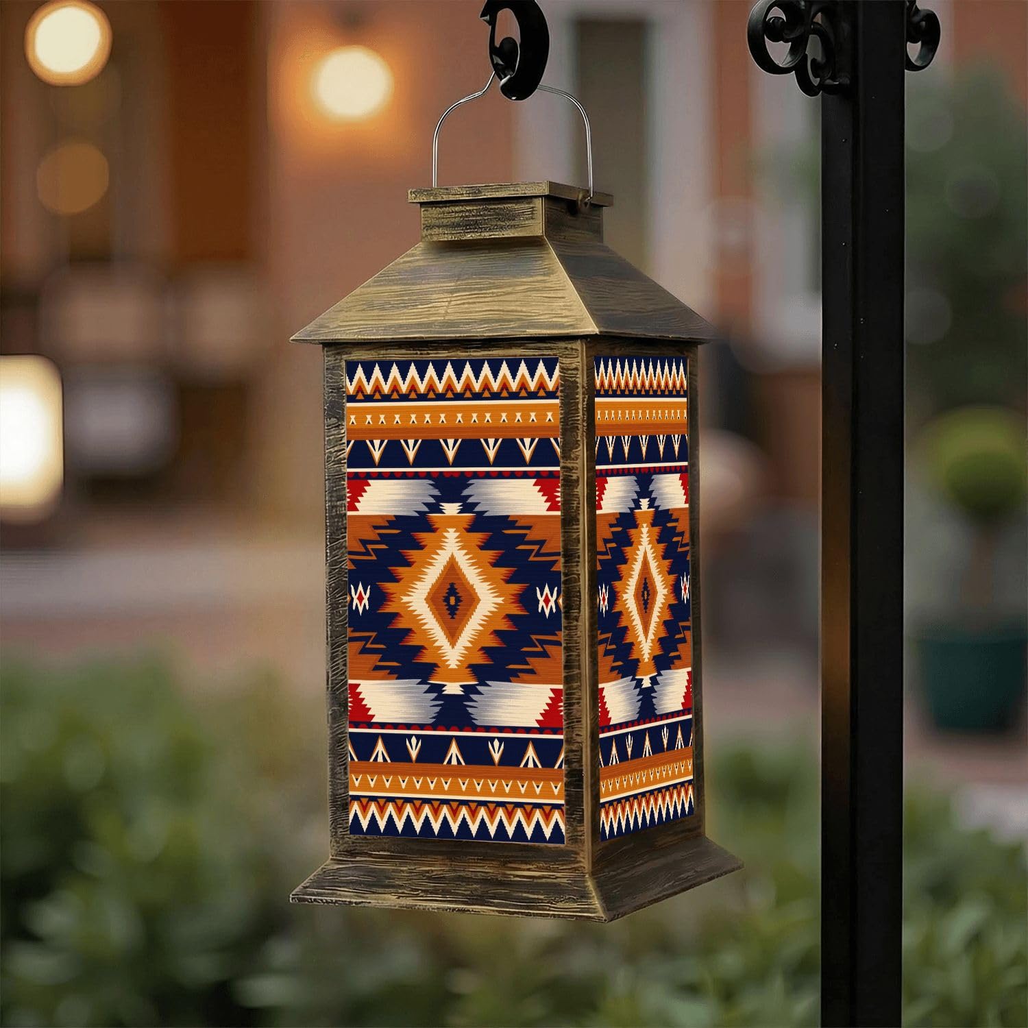 Solar Lantern Outdoor Waterproof Polka Dot Ikat Geometric Folklore Ornament Vintage Retro Style Garden Decor LED Hanging Solar Lights Tabletop Lamp Gifts for Women Mom Outside Yard Patio Porch