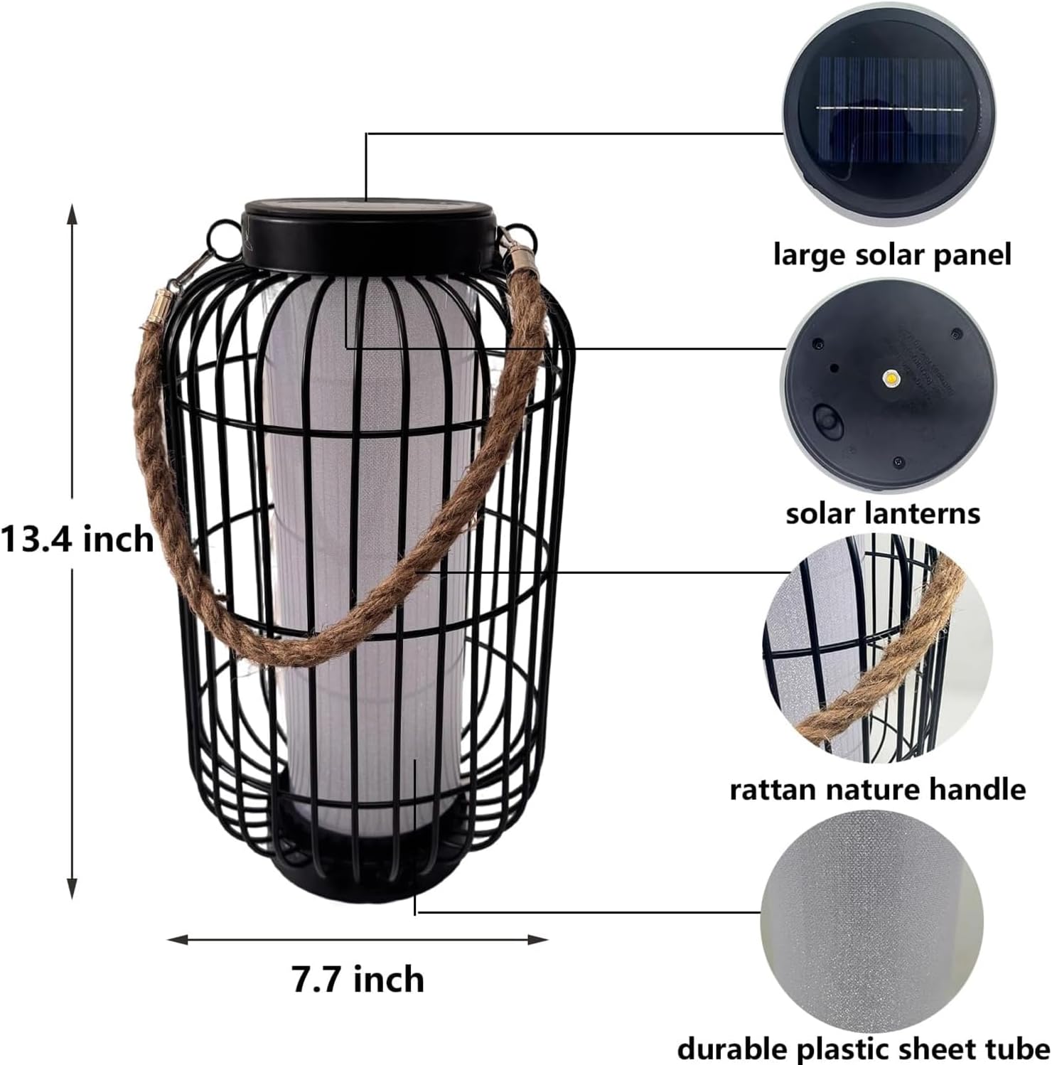 Solar Hanging Lantern Outdoor Waterproof，Retro Metal Auto On Off Table Lamp Decorative Lights for Garden Patio Porch Lawn Pathway Walkway Tabletop Decorative (1 Pack Black)