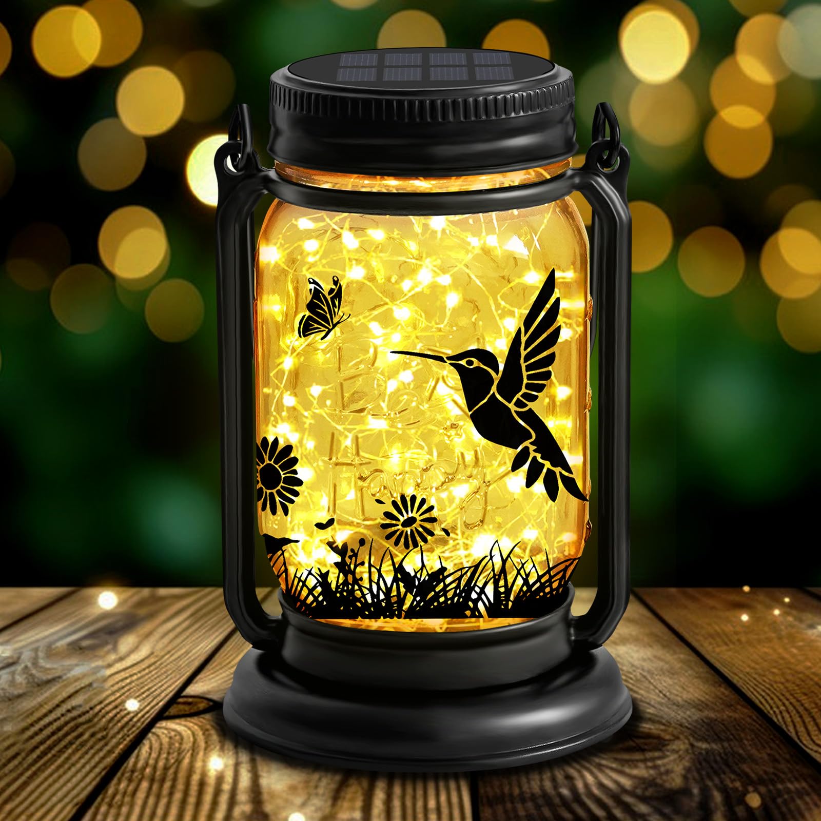 4 Pack Hanging Solar Lantern Lights, 30LED Vintage Glass Mason Jar Solar Fairy Lights Outdoor Decorative Waterproof Table Light with Stakes for Patio Yard Lawn Tree