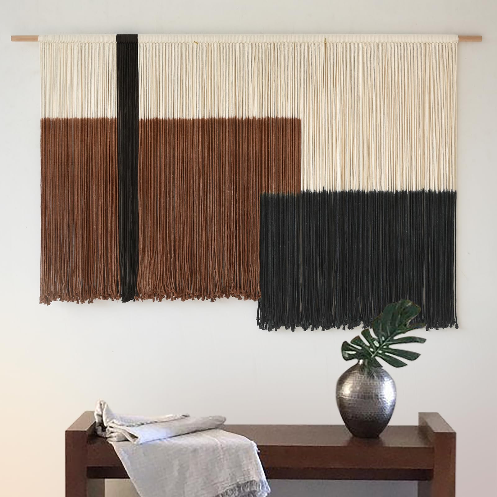 Macrame Wall Hanging Boho Chic Wall Art Macrame Wall Decor Fiber Yarn Tapestry Dip-Dye Living Room Home Bedroom Wall Decor 57" Wx 35" L