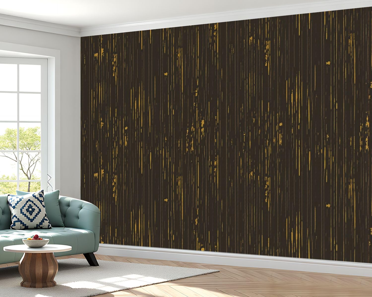 Peel and Stick Wallpaper 100'' x 144'' Self-Adhesive Wall Mural Distressed Wooden Planks Teal Brown White Colors Large Wall Sticker, Removable Decor for Bedroom Living Room, Office