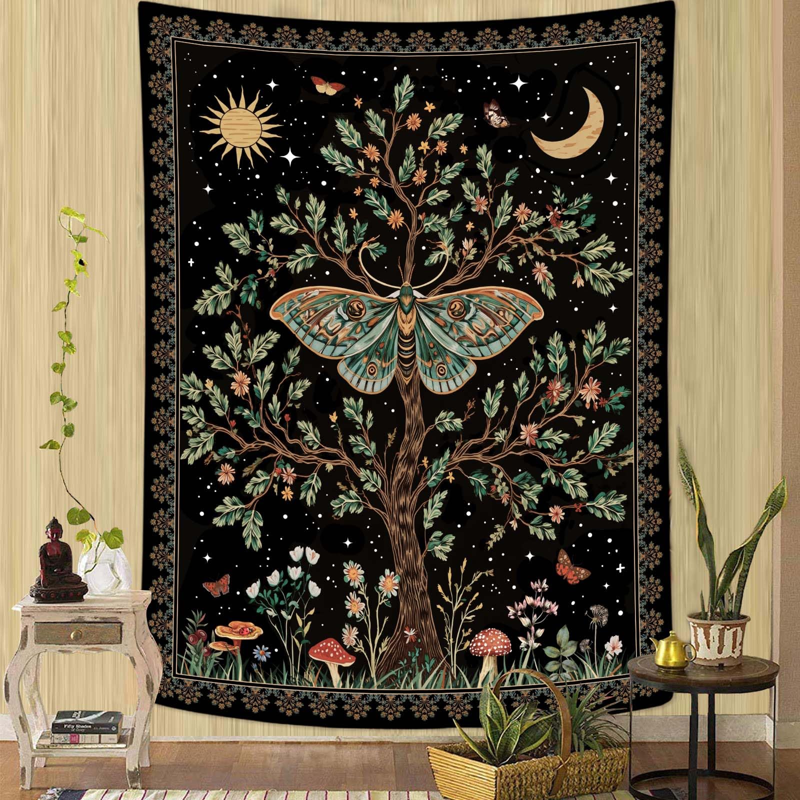 Lunerfex Folk Art Frog Banjo Tapestry - Vintage Woodland Night Wall Hanging for Rustic & Whimsical Decor 90"x70"