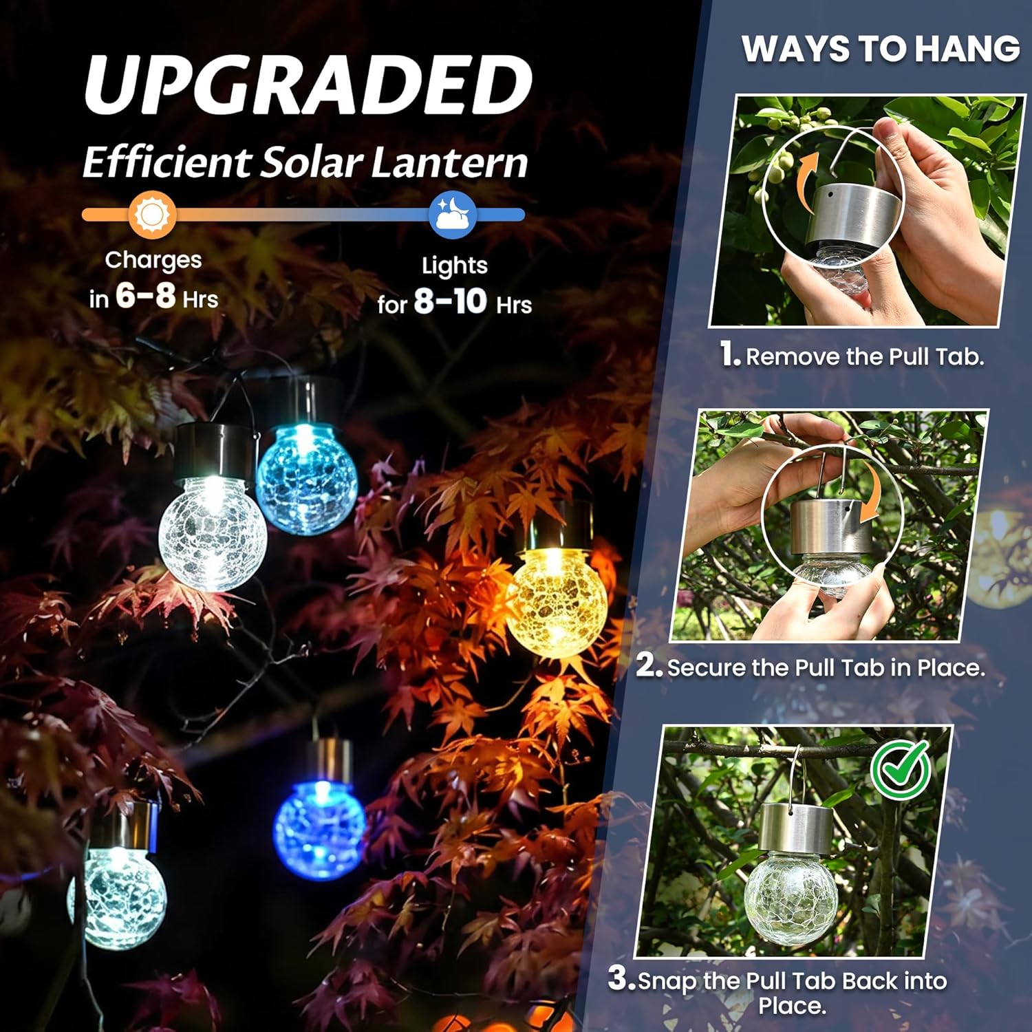 GIGALUMI Solar Lights Outdoor Waterproof, 16 Pack Solar Hanging Lights Garden Decor, Gifts for Women, Solar Outdoor Lantern Waterproof Cracked Glass for Yard, Fence, Tree(Color Changing)