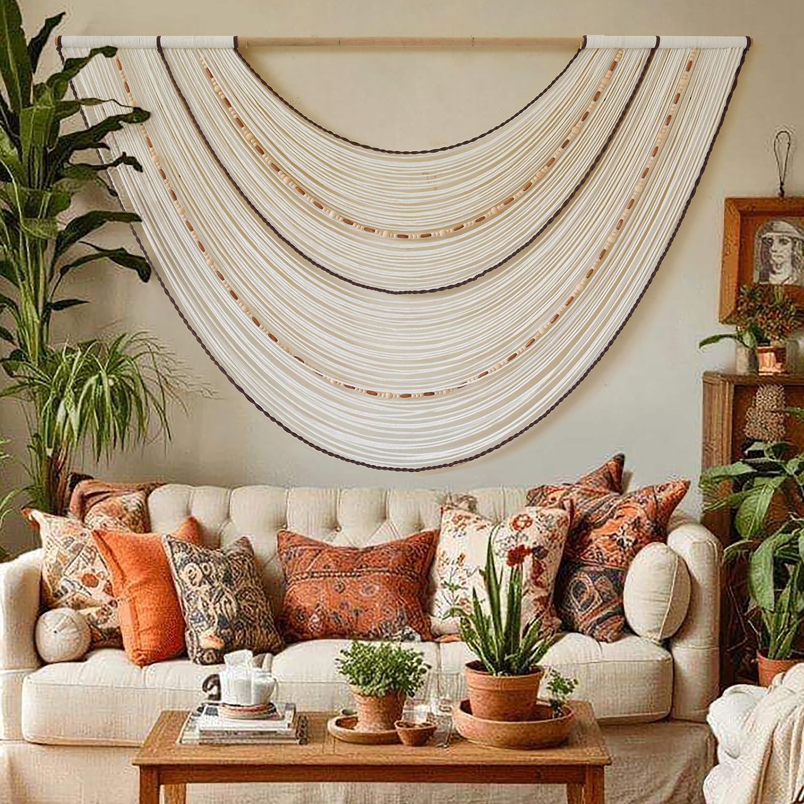 Flber Macrame Wall Hanging Dip Dye Brown Boho Wall Decor Yarn Tapestry Modern Living Room Bedroom Home Wall Decor 57" W x 35" L