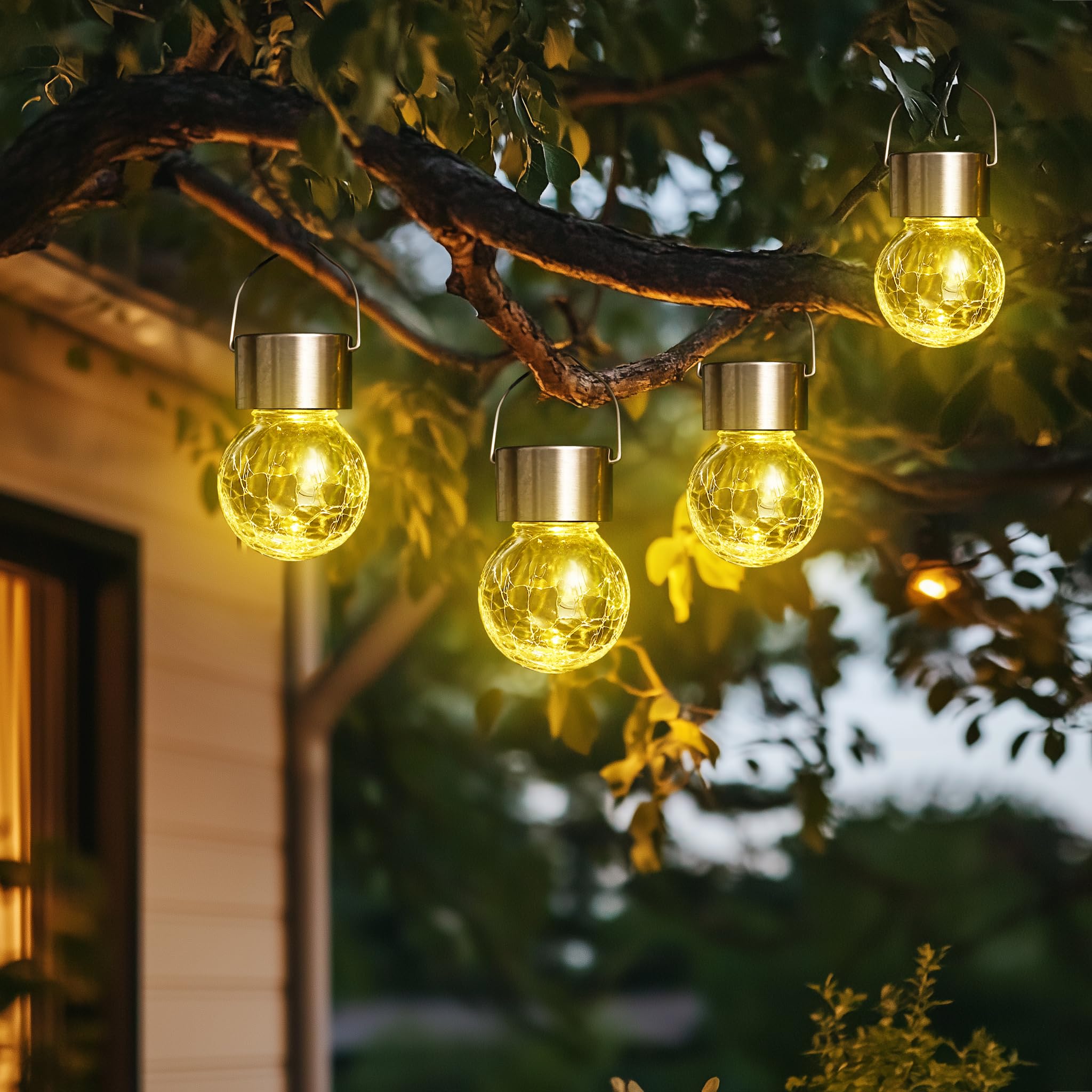 GIGALUMI Solar Lights Outdoor Waterproof, 16 Pack Solar Hanging Lights Garden Decor, Gifts for Women, Solar Outdoor Lantern Waterproof Cracked Glass for Yard, Fence, Tree(Color Changing)