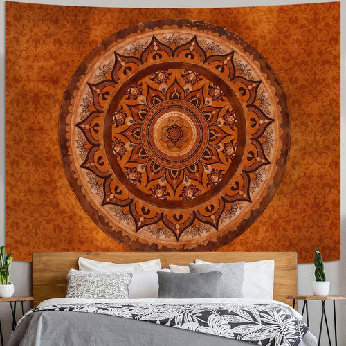 Accnicc Extra Large Orange Brown Boho Mandala Floral Tapestry, 90×68 Inch, Bohemian Wall Decor for Bedroom Living Room Dorm