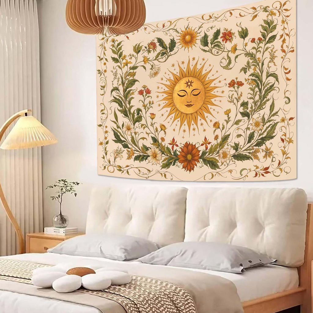 Spenlife Sun Tapestry Boho Tapestry for Bedroom Yellow and Green Tapestries Wall Hanging Bedroom Living Room Wall Art and Home Decor 70x90