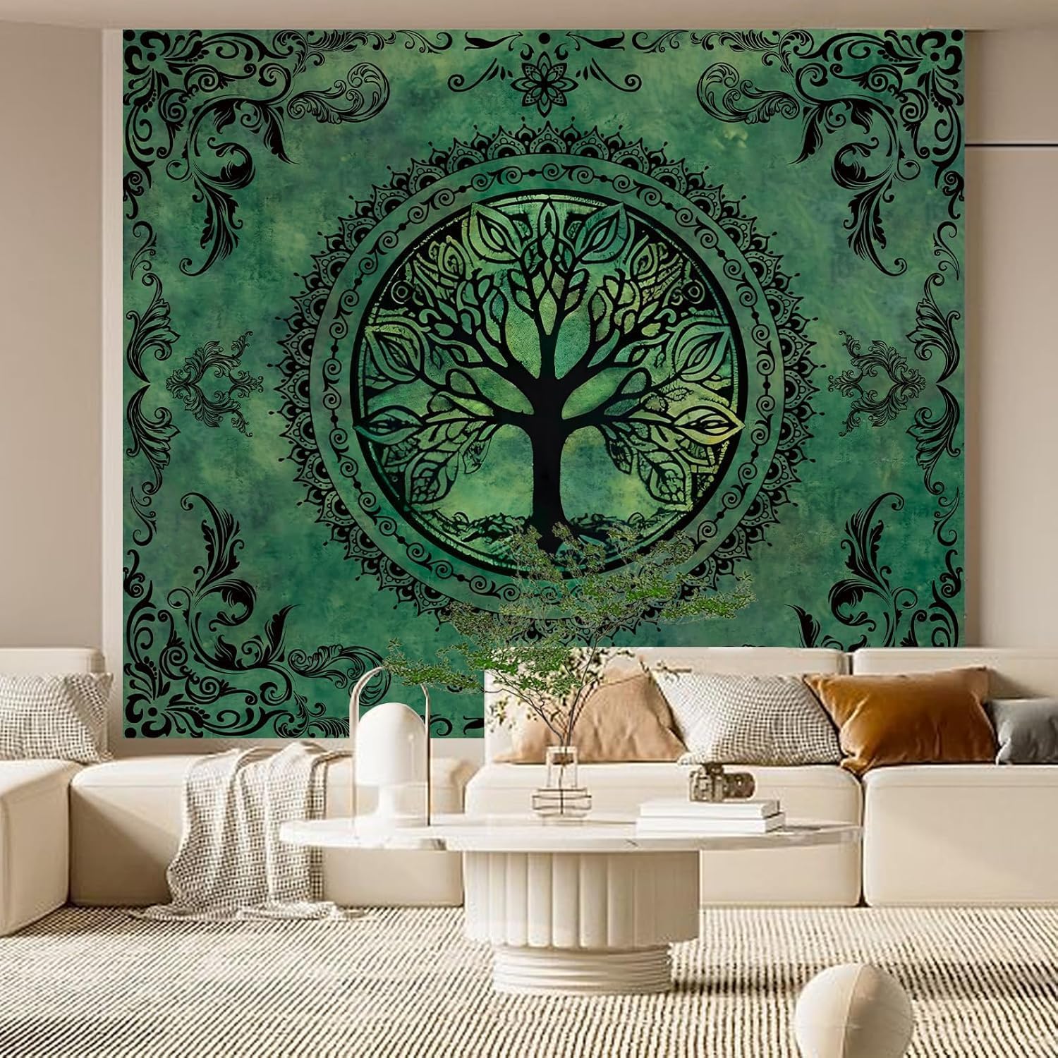 Apdidl Extra Large Green Nature Tapestry for Bedroom Aesthetic, Hippie Ceiling Tree of Life Decor Tapestries Wall Hanging, Boho Bohemian Mandala y2k Art Backdrop for Dorm Living Room (98"X118")