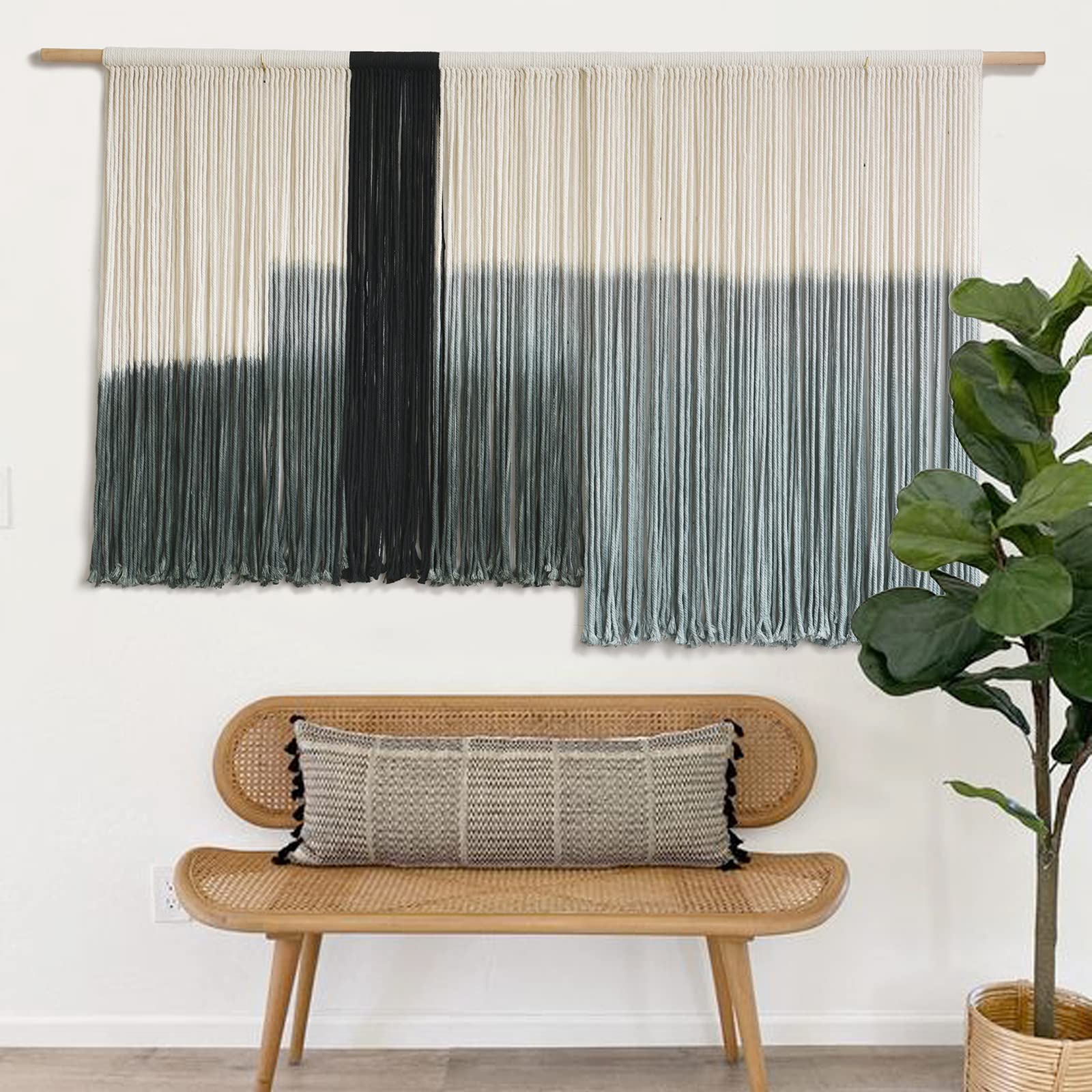 Macrame Wall Hanging Boho Chic Wall Art Macrame Wall Decor Fiber Yarn Tapestry Dip-Dye Living Room Home Bedroom Wall Decor 57" Wx 35" L