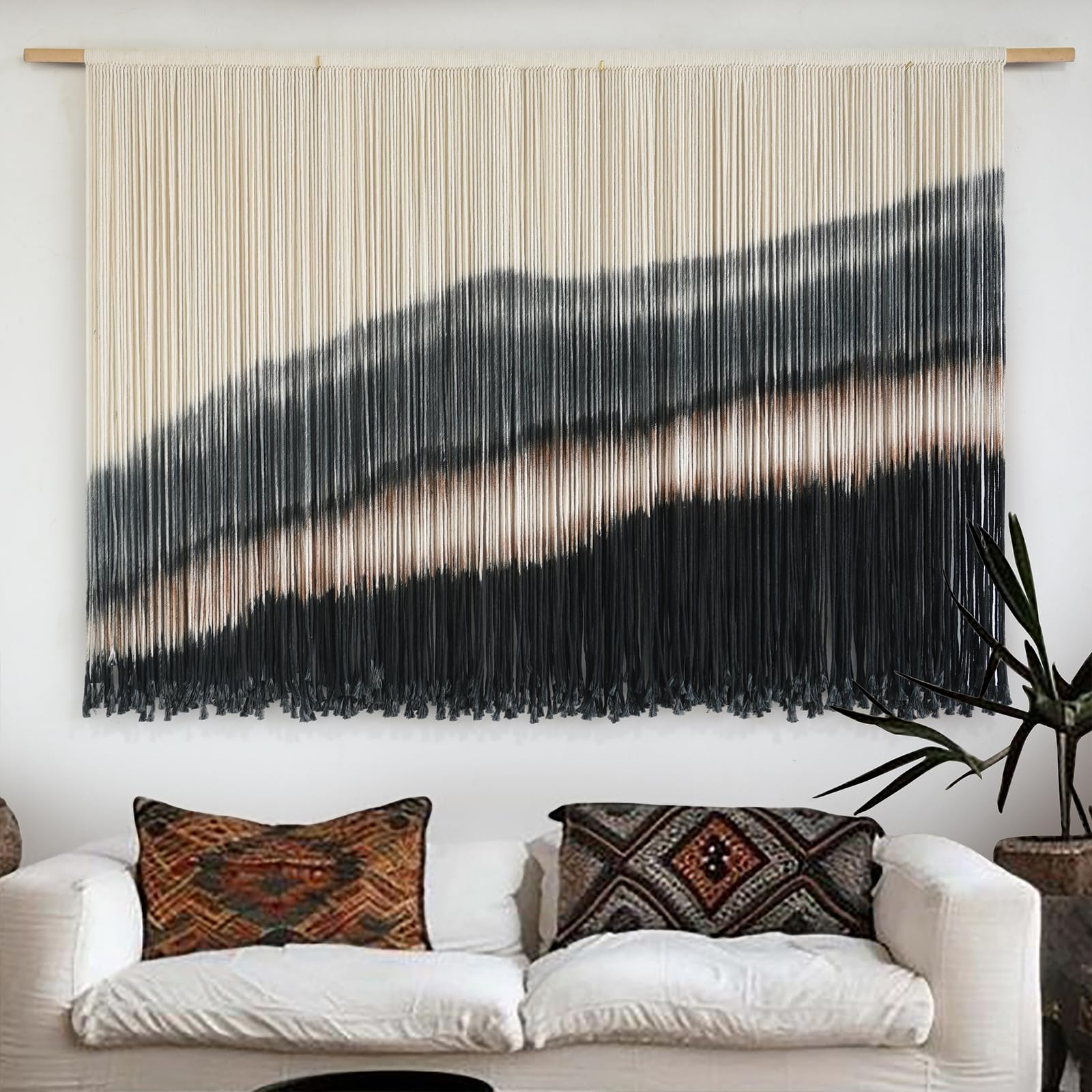 Jakalin Macrame Wall Hanging Dip Dyed Fiber Macrame Wall Decor Boho Cord Living Room Wall Art 57" Wx43 L