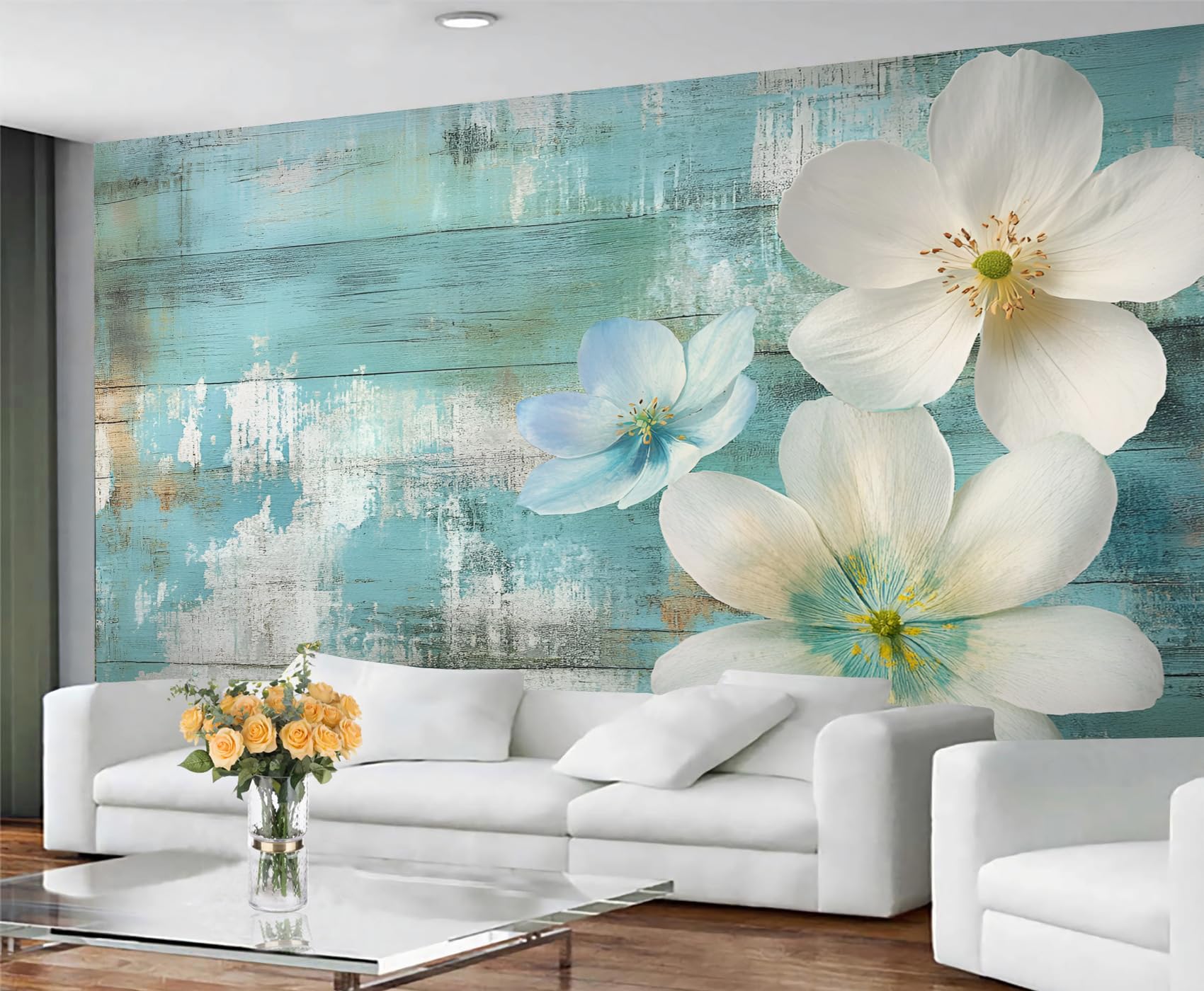 Colorful Distressed 3D Wood Grain Striped Wall Mural for Living Room & Bedroom, 197" x 118.2", Non-Adhesive
