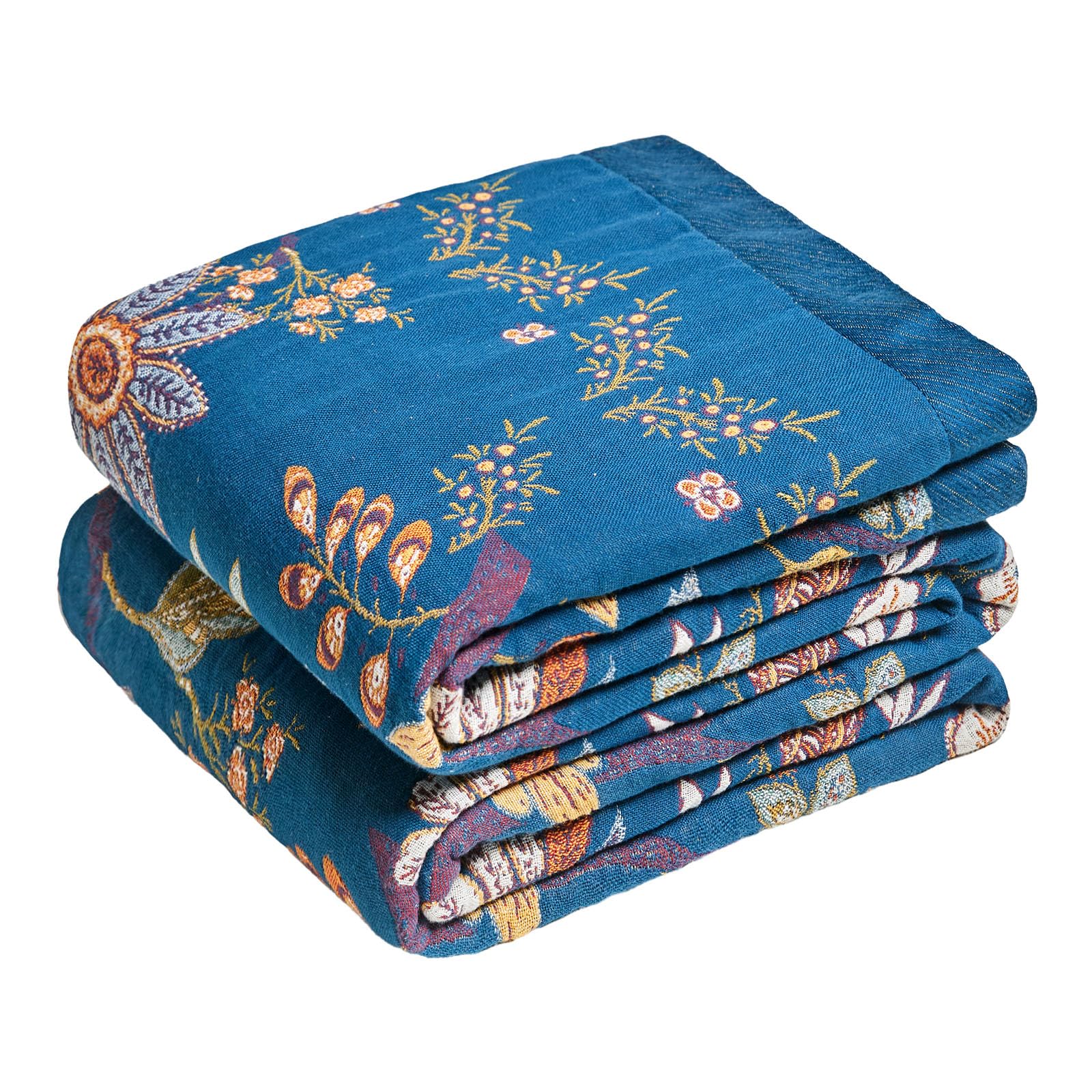 MSGKV Boho Throw Blanket for Couch Chair 100% Cotton Floral Blanket 50"x60" Sofa Blankets Lightweight Farmhouse Muslin Summer Breathable Bed Blankets Home Decor All Seasons