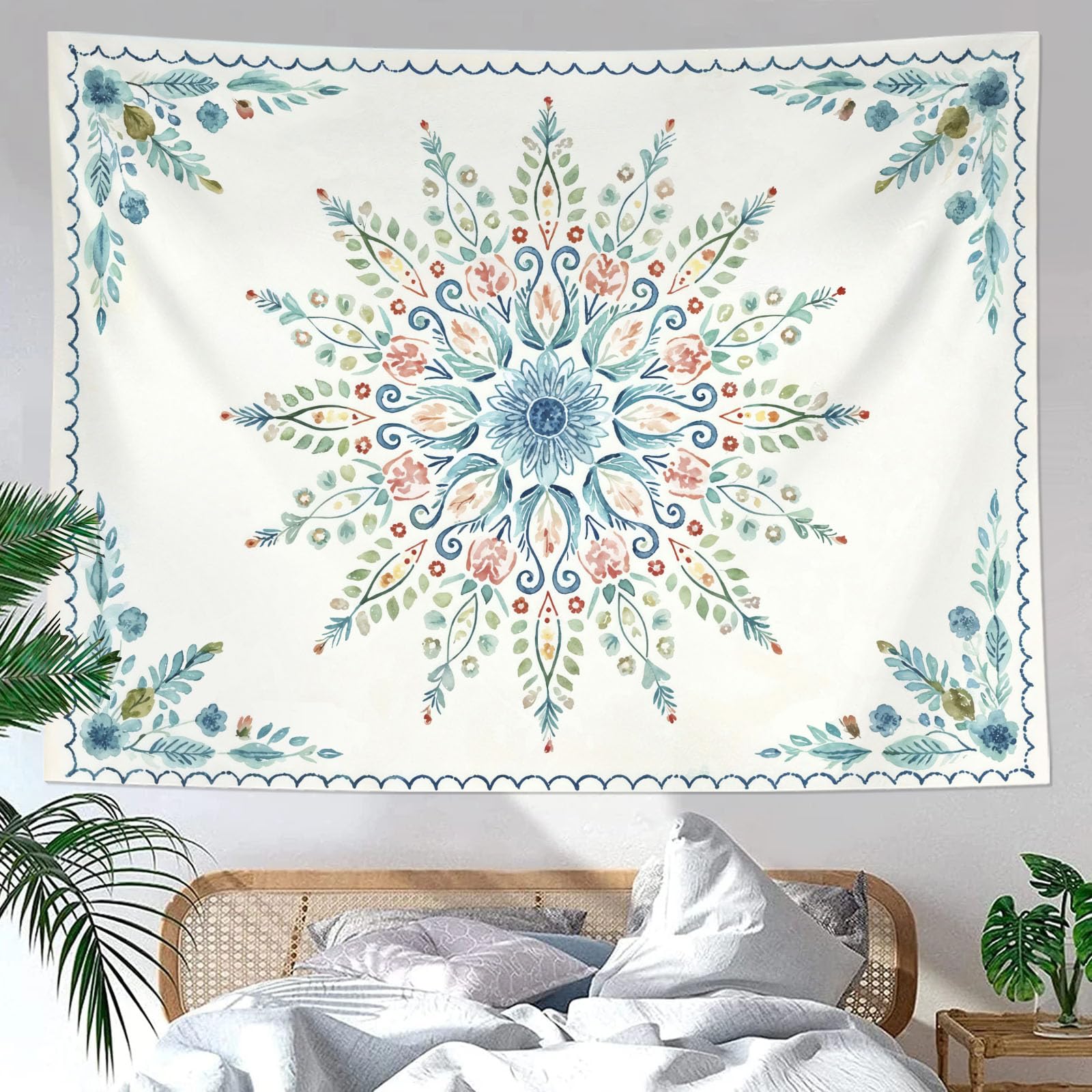 Accnicc Extra Large Orange Brown Boho Mandala Floral Tapestry, 90×68 Inch, Bohemian Wall Decor for Bedroom Living Room Dorm