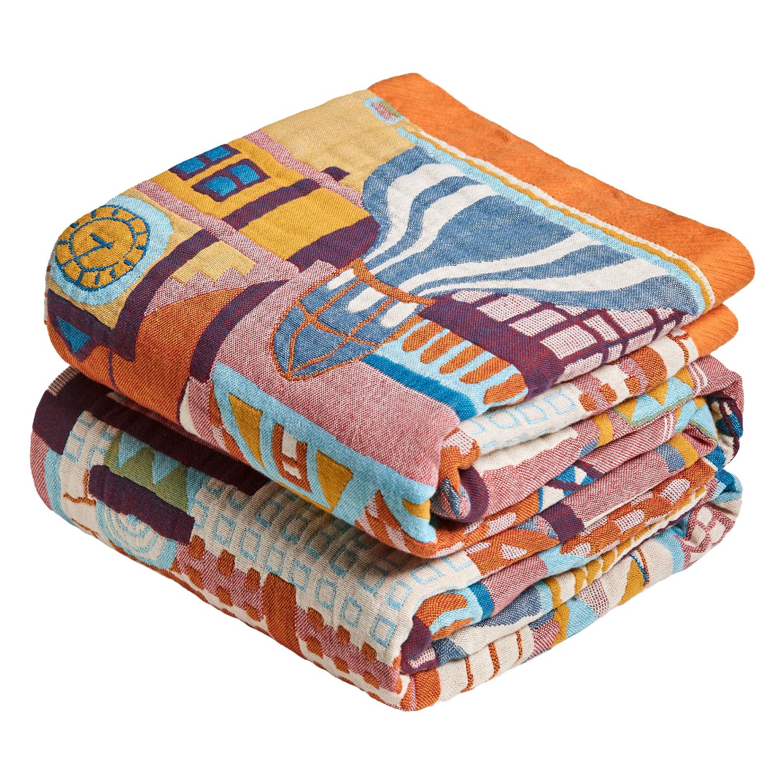 MSGKV Boho Throw Blanket for Couch Chair 100% Cotton Floral Blanket 50"x60" Sofa Blankets Lightweight Farmhouse Muslin Summer Breathable Bed Blankets Home Decor All Seasons