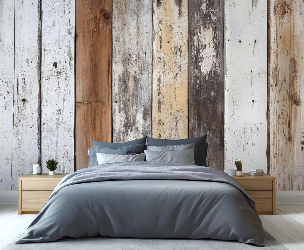 Distressed Wooden Stripes Wall Mural for Bedroom - 79" x 79" Murals, Wooden Plank Wallpaper for Living Room, Distressed Large HD Photo, Stripes Mural Wallpaper for Boys Room (Not Peel and Stick)