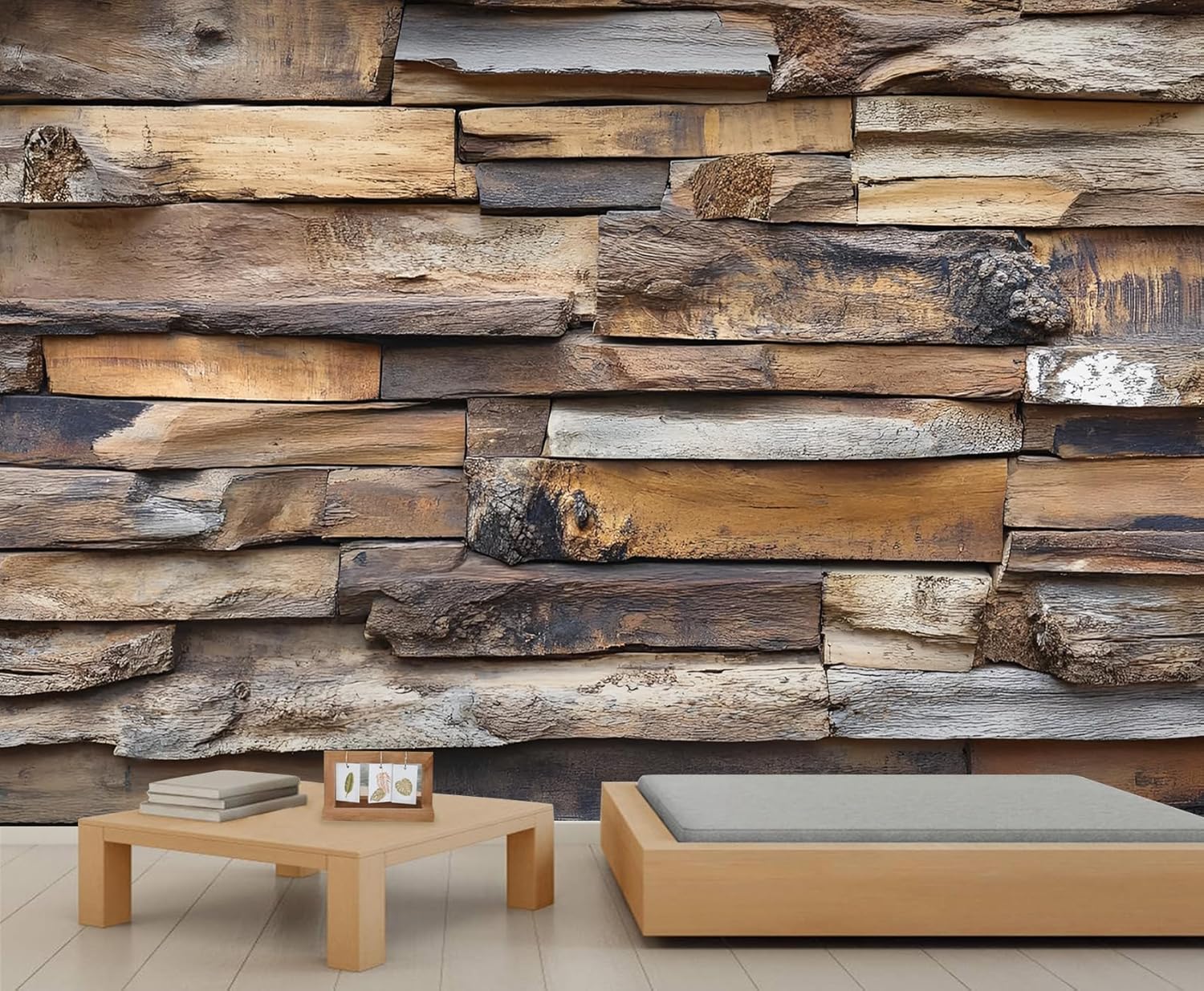 Multiple Irregular Pieces Mural Wallpaper Old Wooden Boards Wallpaper Large Vintage Distressed Wall Mural for Bedroom Home Decor Living Room Dining Room Office