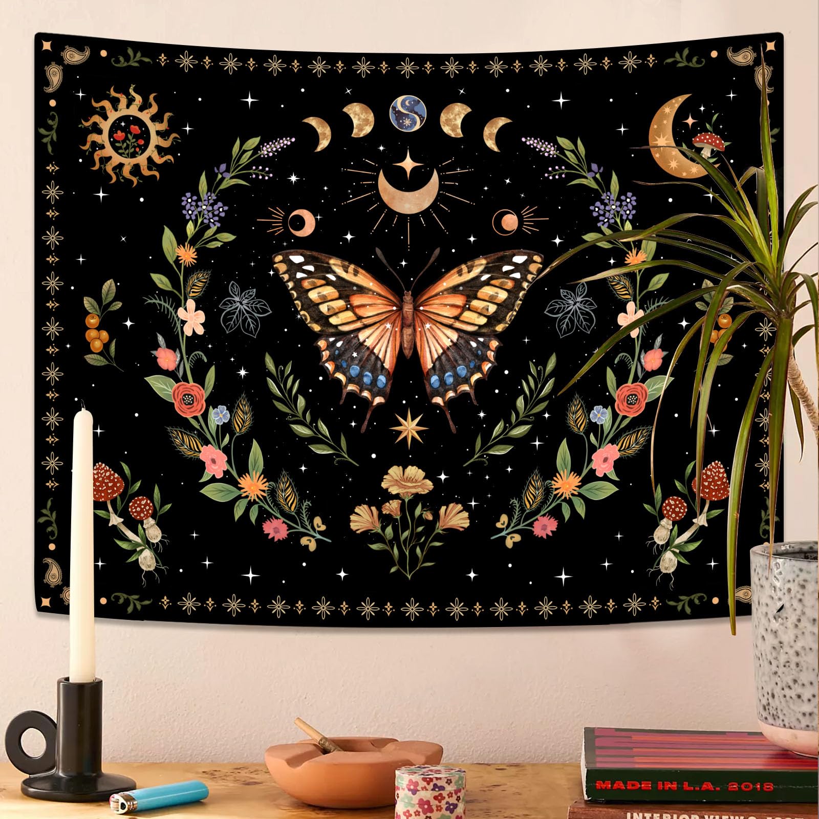 Lunerfex Folk Art Frog Banjo Tapestry - Vintage Woodland Night Wall Hanging for Rustic & Whimsical Decor 90"x70"