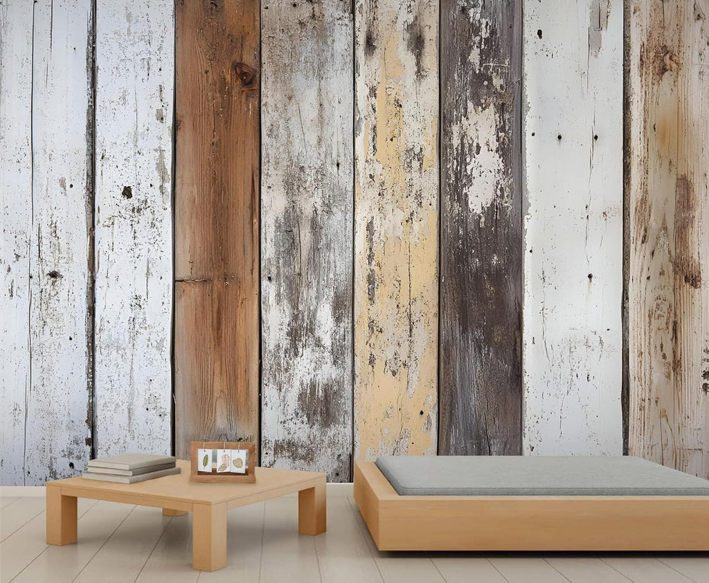 Distressed Wooden Stripes Wall Mural for Bedroom - 79" x 79" Murals, Wooden Plank Wallpaper for Living Room, Distressed Large HD Photo, Stripes Mural Wallpaper for Boys Room (Not Peel and Stick)
